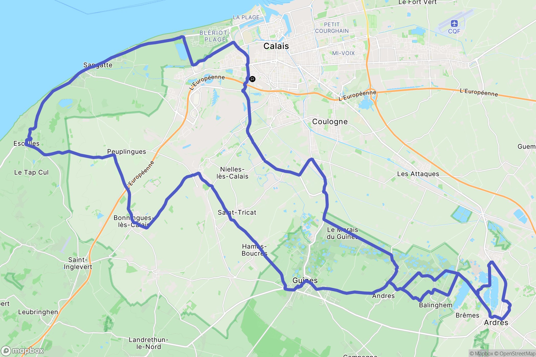 Calais : carte du parcours de randonnée - France