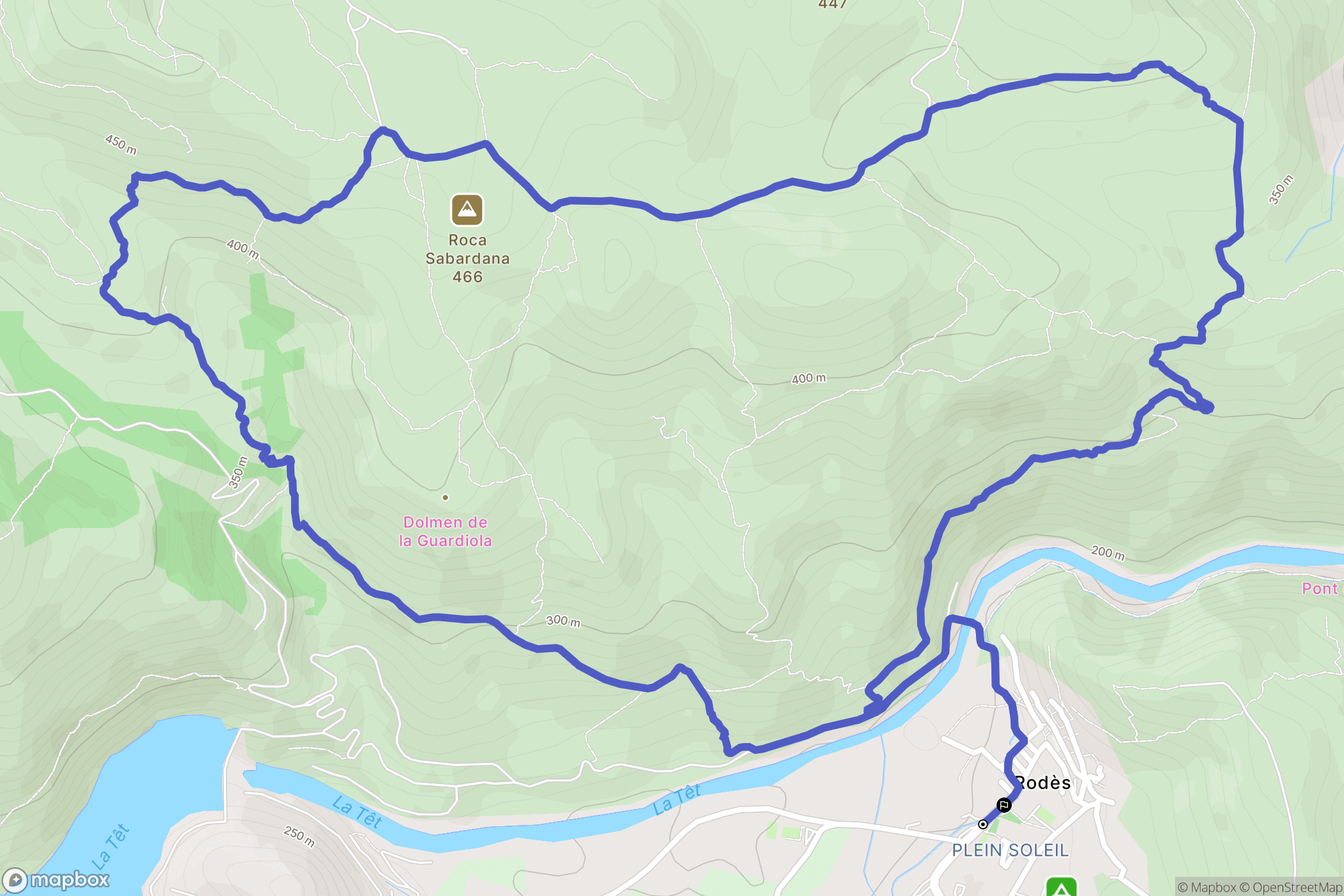 Rodes : carte du parcours de randonnée - France