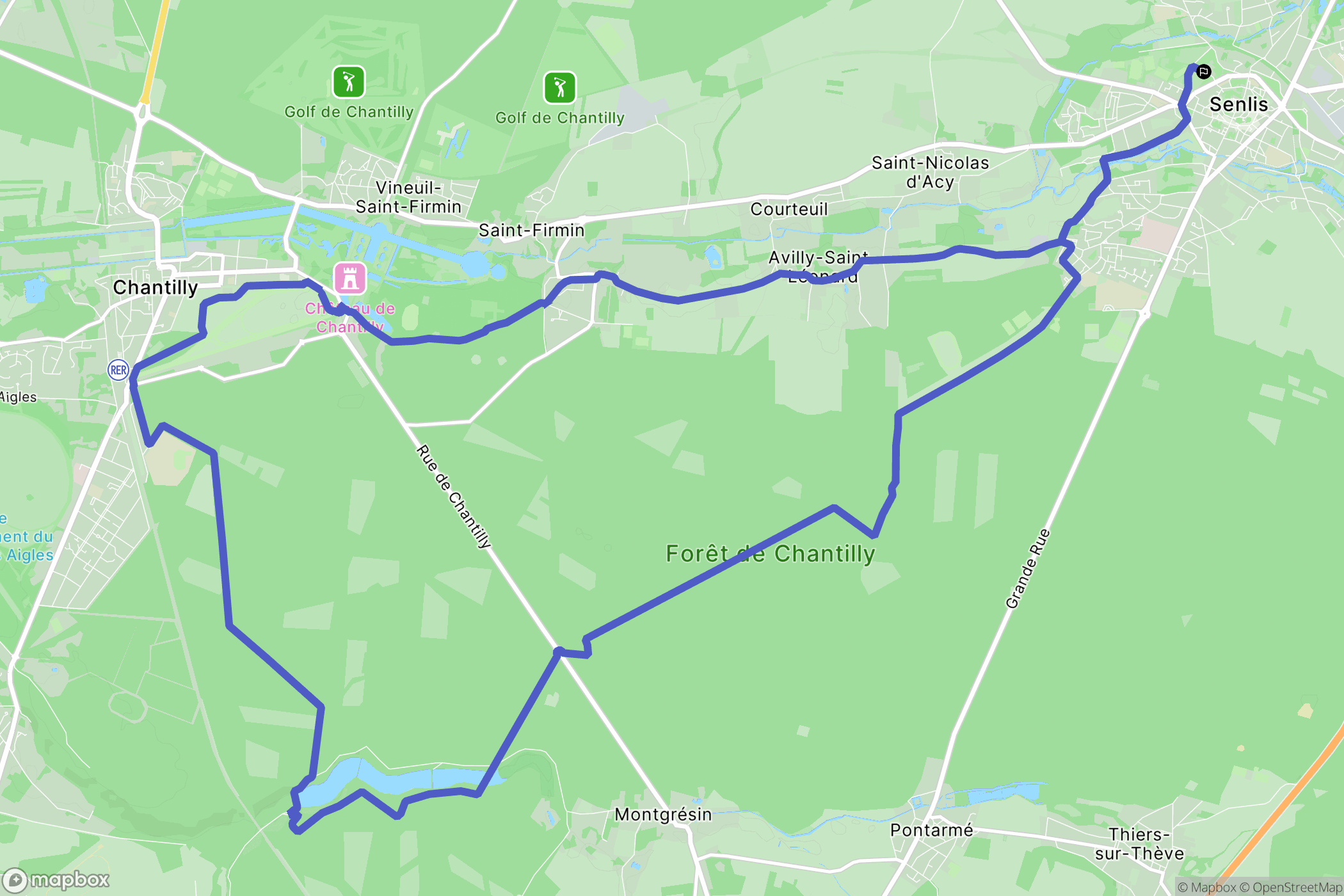 Senlis : carte du parcours de randonnée - France