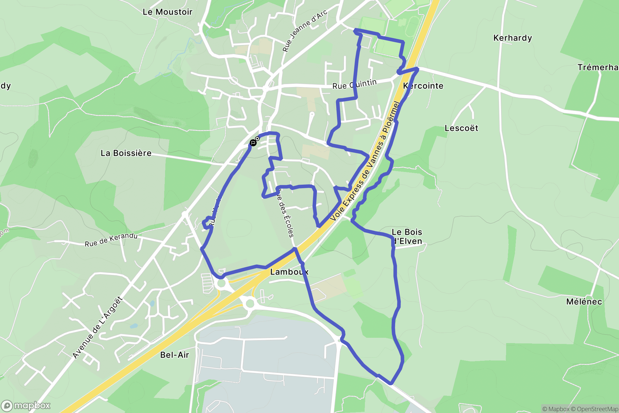 Elven : carte du parcours de randonnée - France