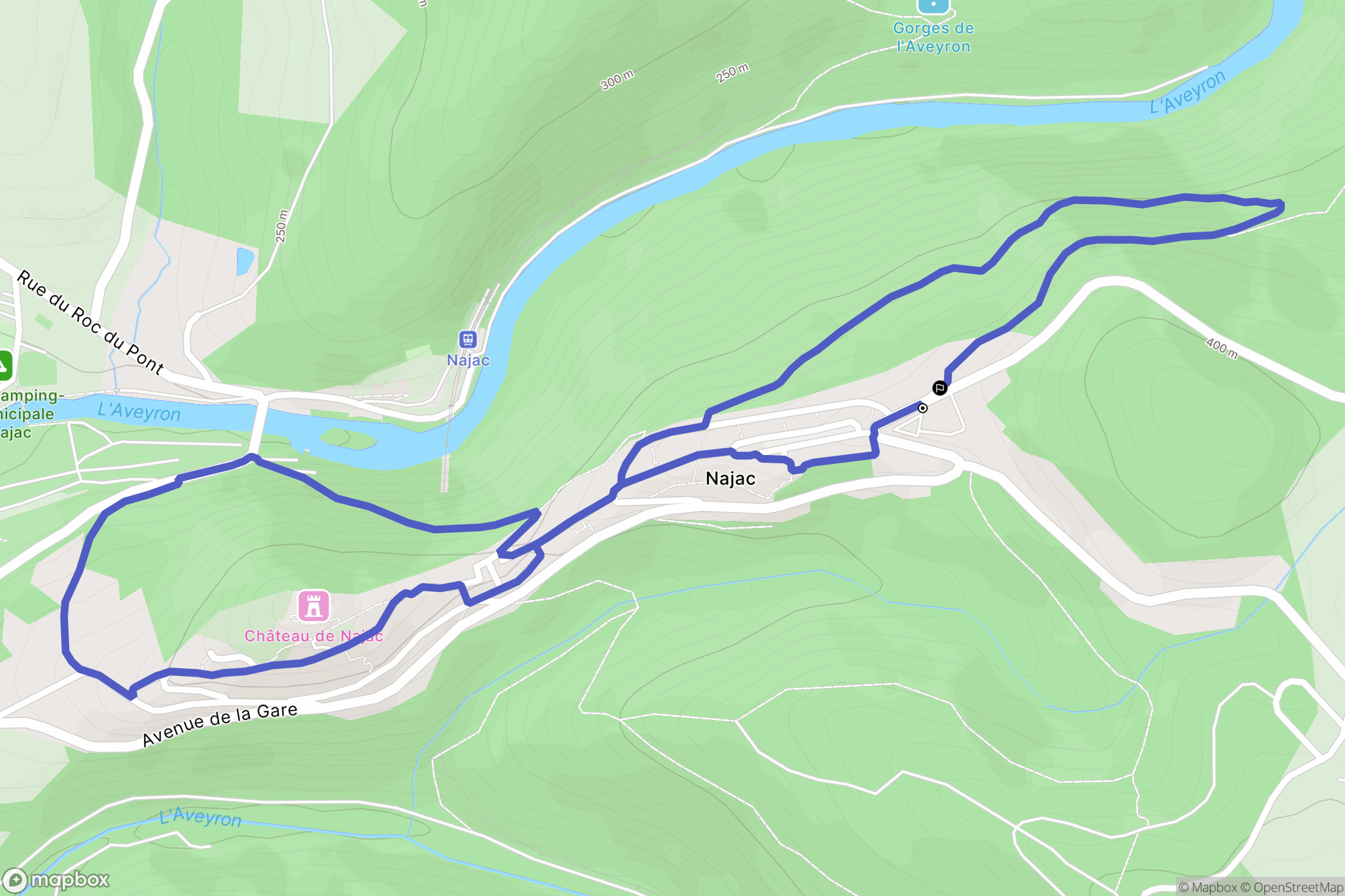 Najac : carte du parcours de randonnée - France
