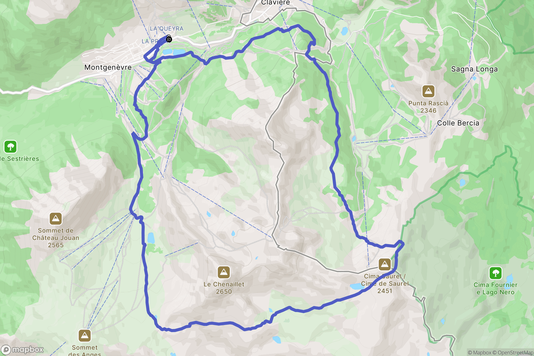 Montgenèvre : carte du parcours de randonnée - France