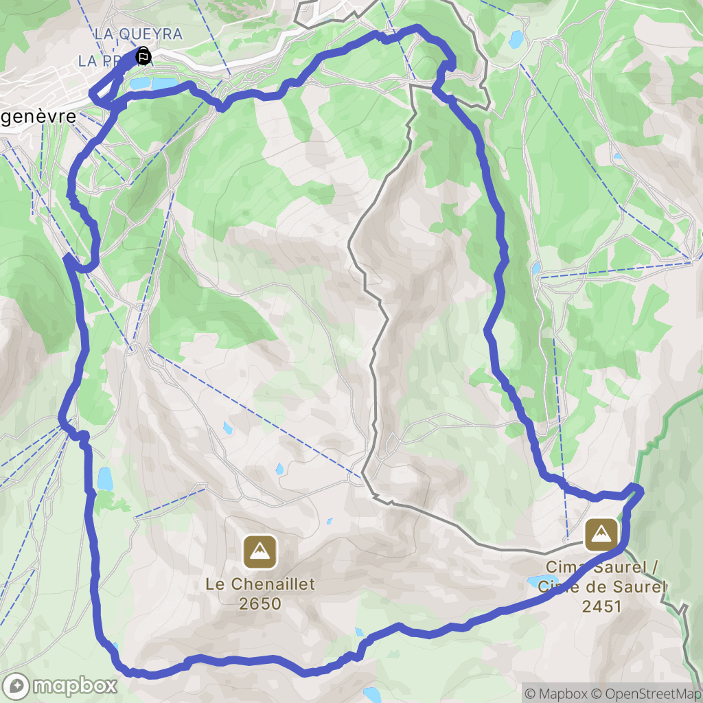 Montgenèvre : carte du parcours de randonnée - France