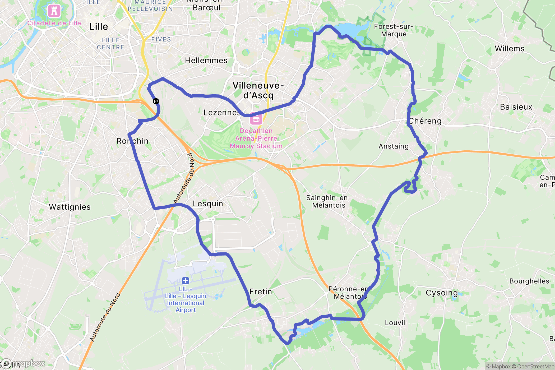 Lille : carte du parcours de randonnée - France