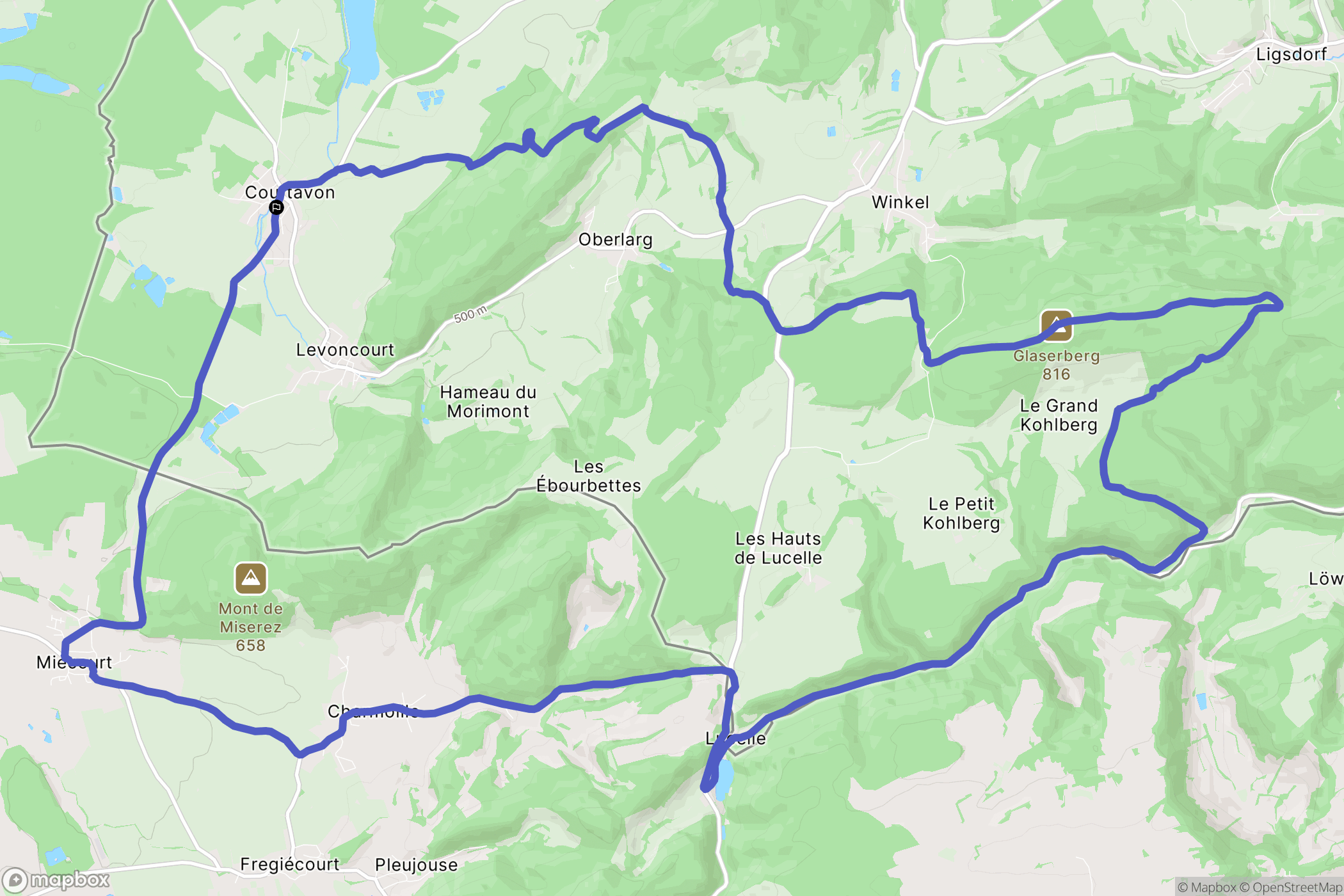 Courtavon : carte du parcours de randonnée - France