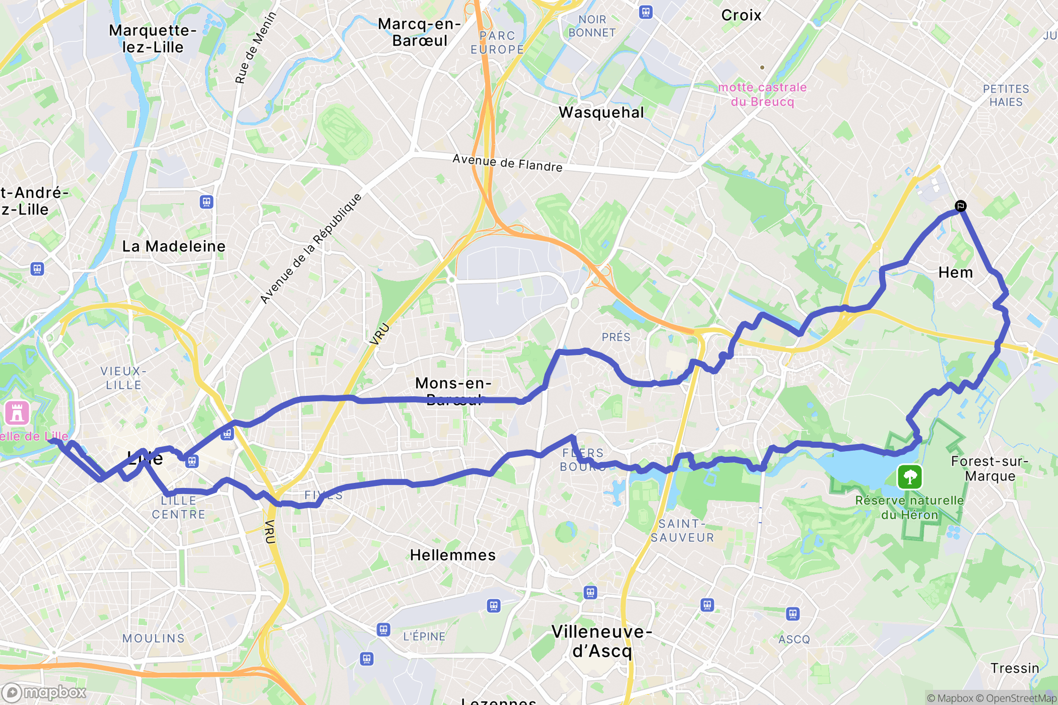 Hem : carte du parcours de randonnée - France