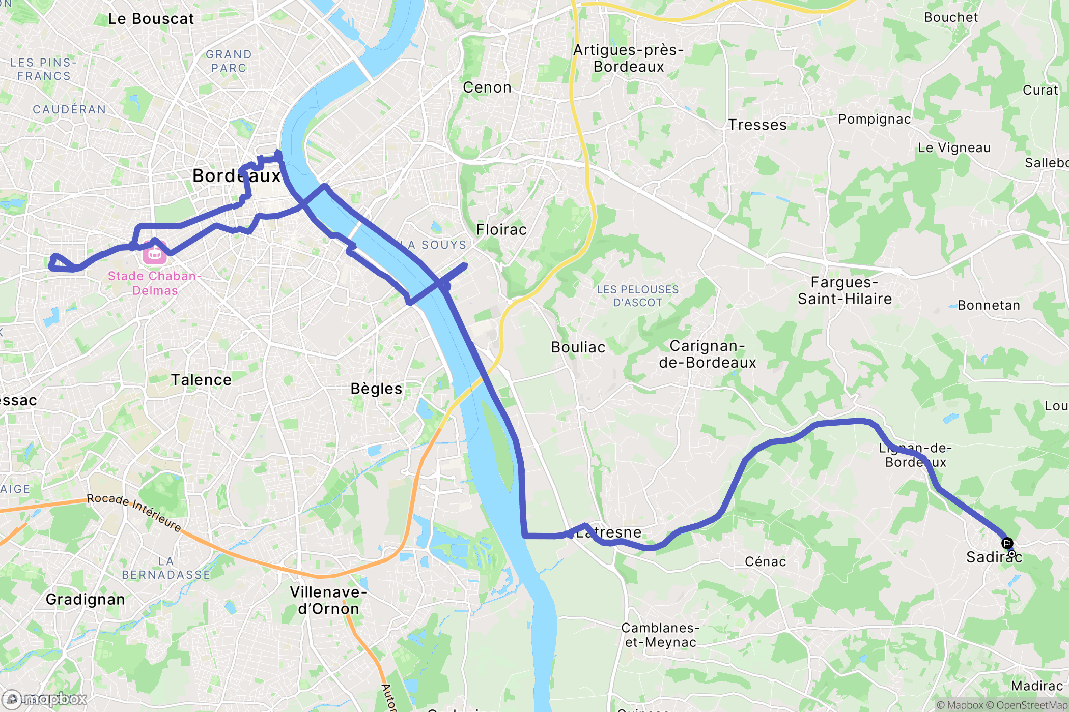 Sadirac : carte du parcours de randonnée - France