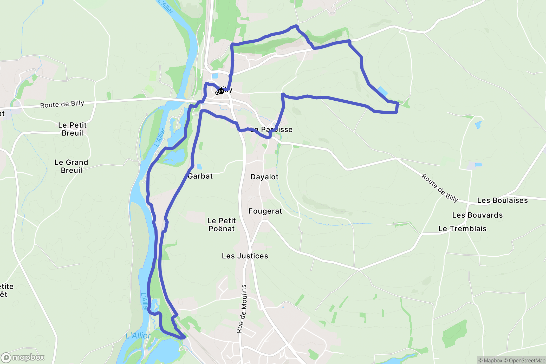 Billy : carte du parcours de randonnée - France
