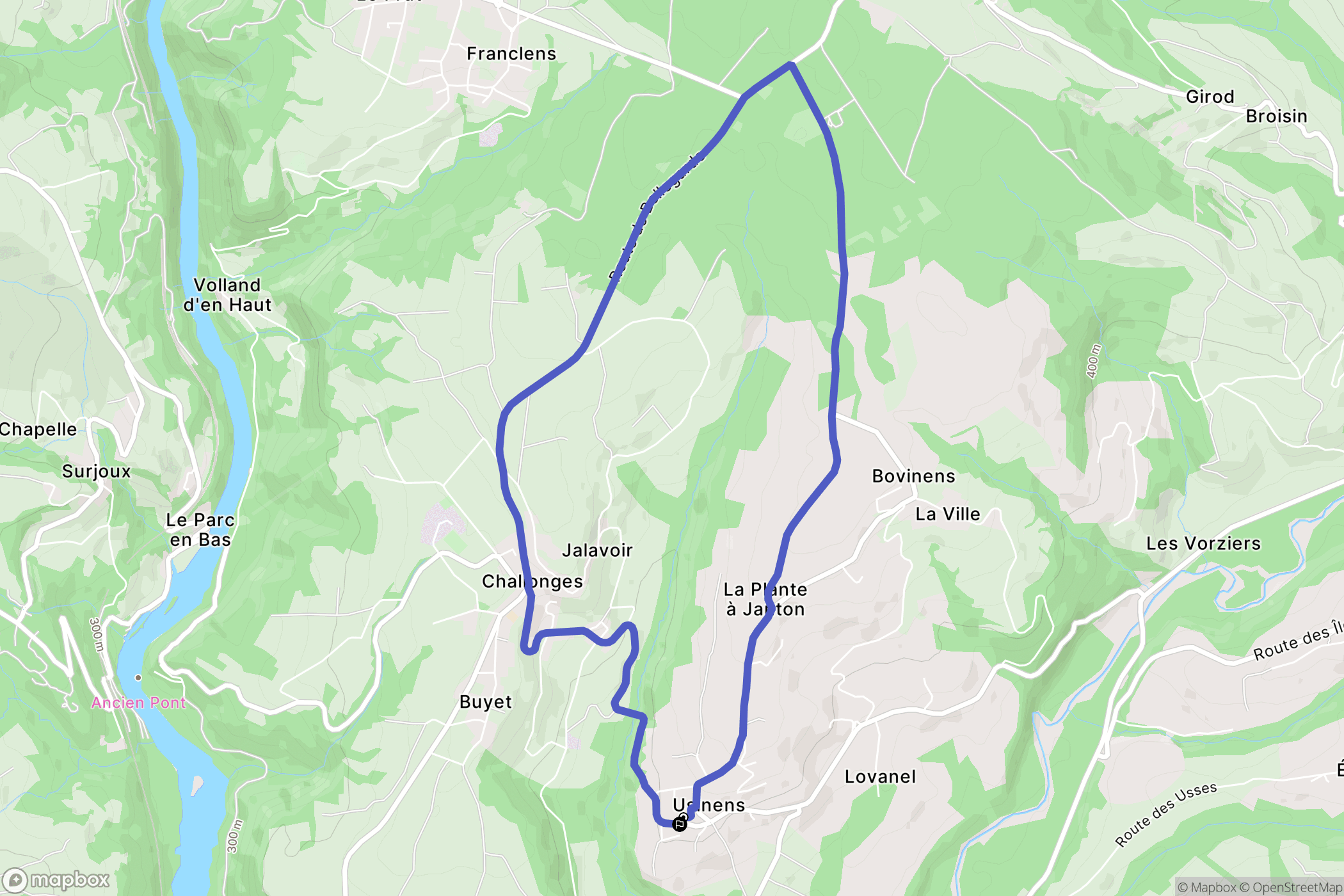 Usinens : carte du parcours de randonnée - France