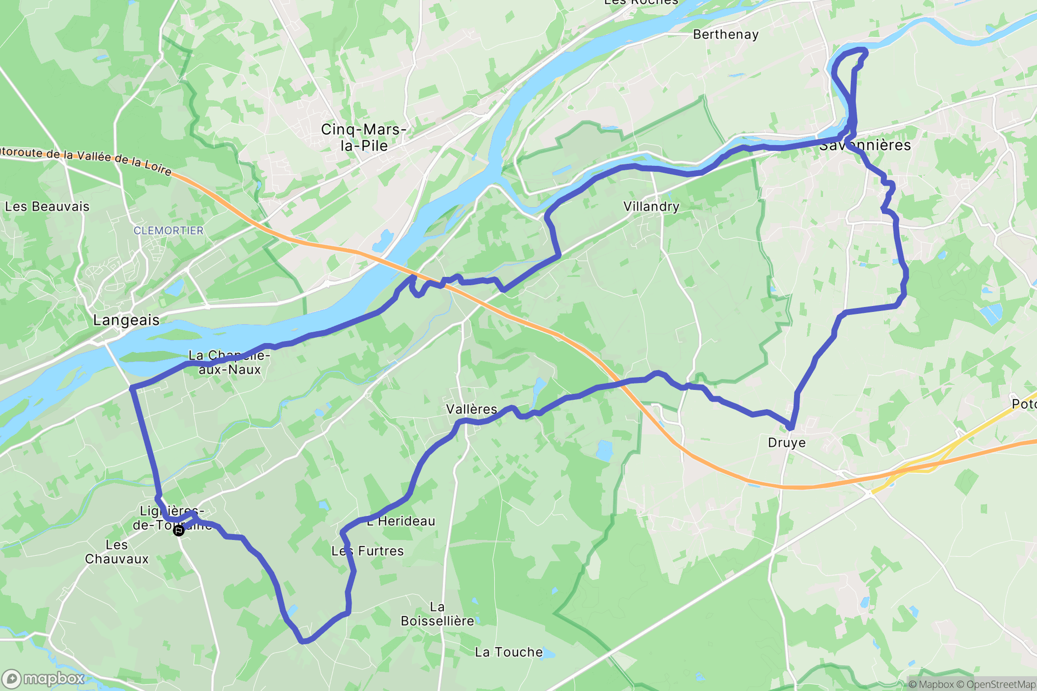 Lignières-de-Touraine : carte du parcours de randonnée - France