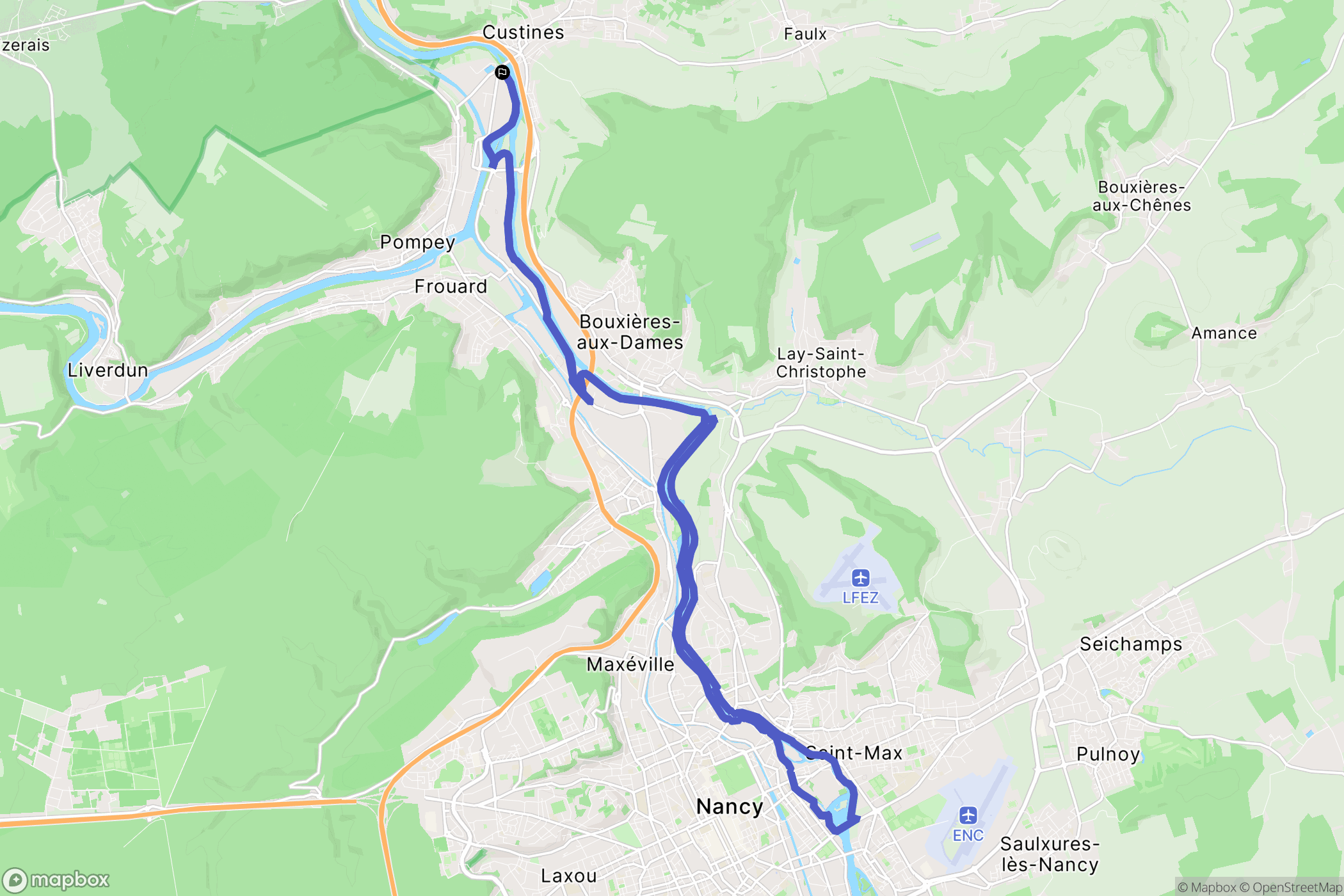 Custines : carte du parcours de randonnée - France