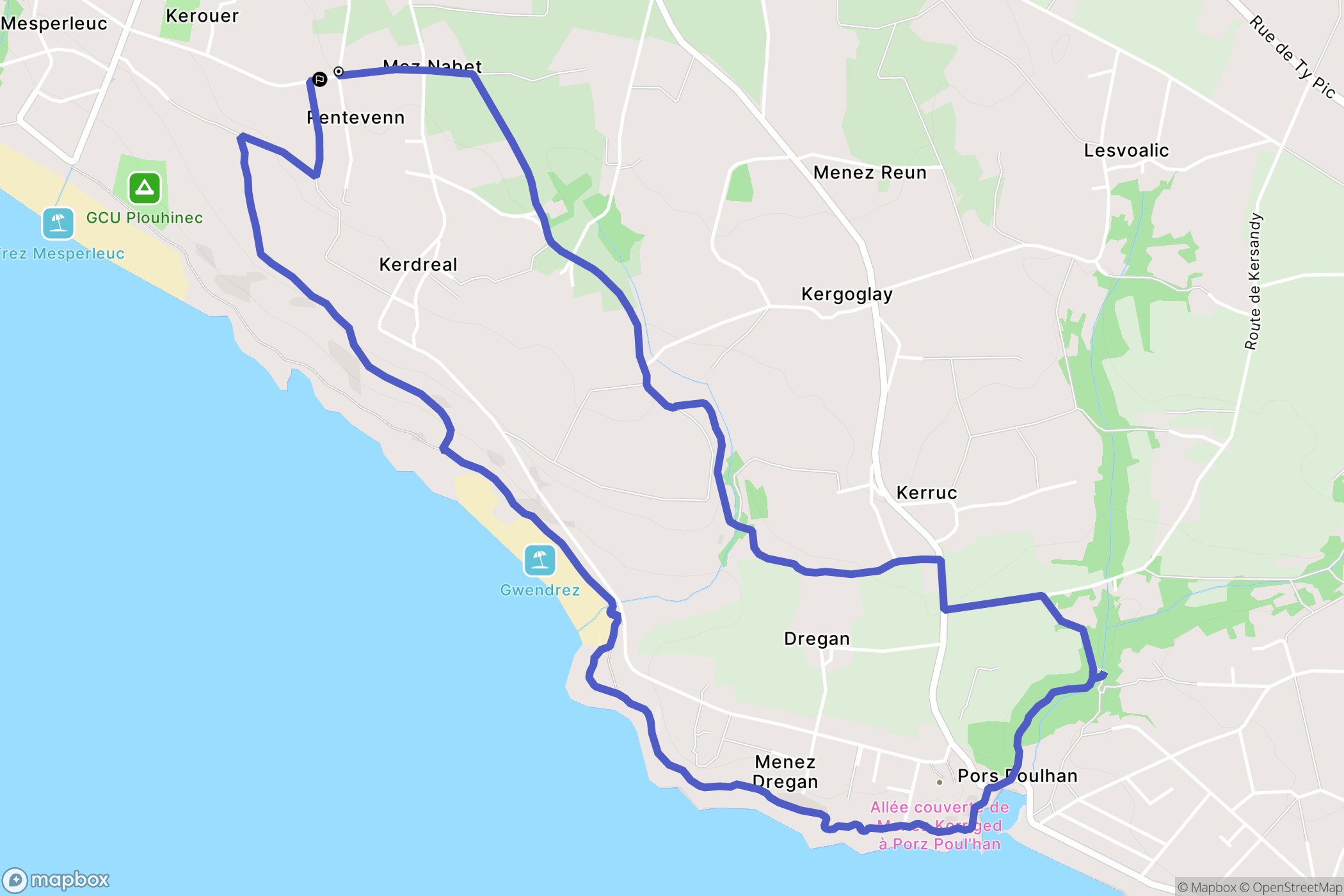 Plouhinec : carte du parcours de randonnée - France