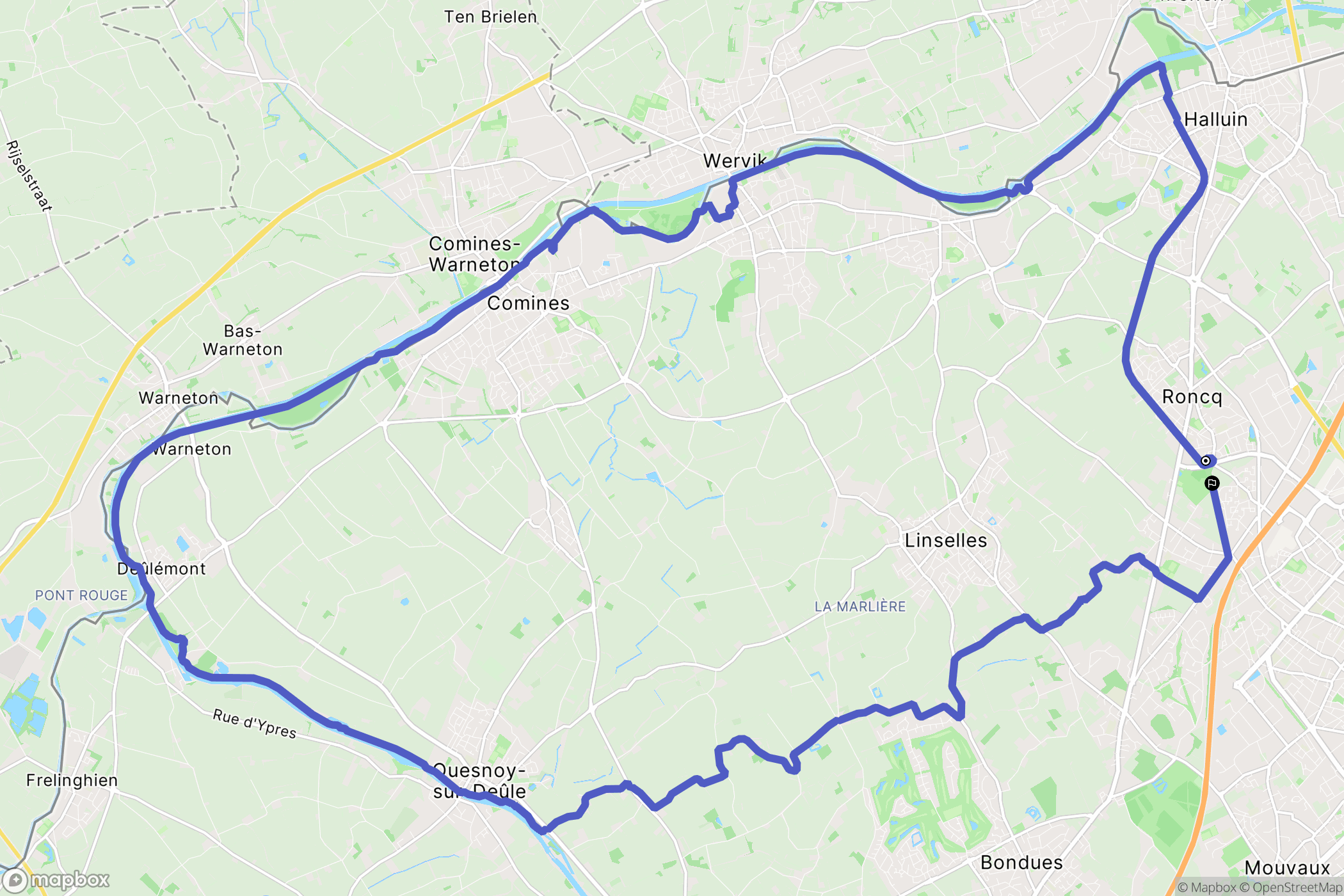 Roncq : carte du parcours de randonnée - France