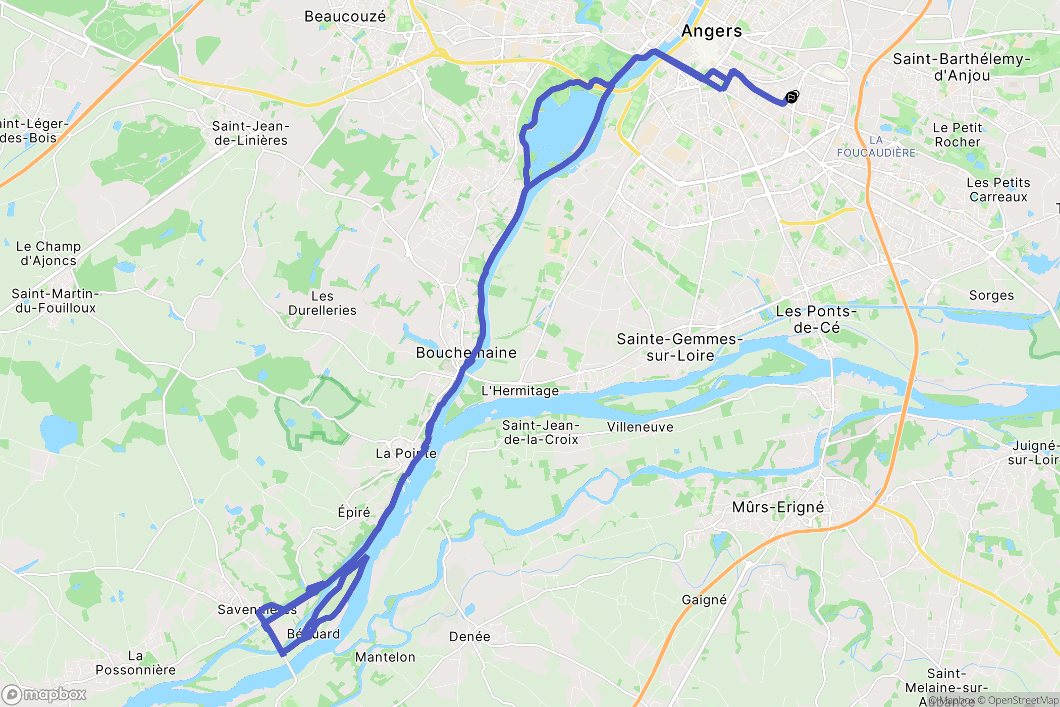 Angers : carte du parcours de randonnée - France