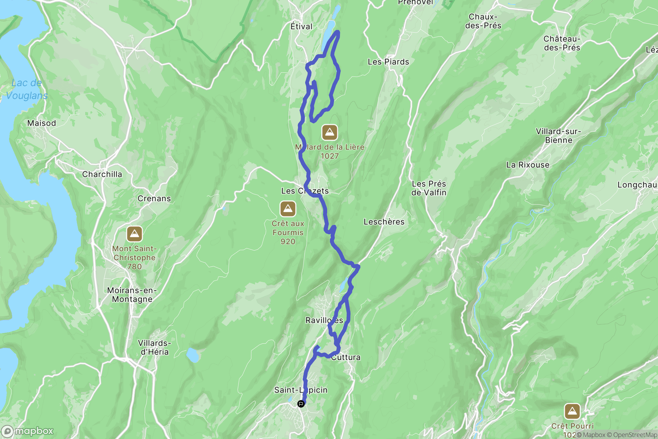 Coteaux du Lizon : carte du parcours de randonnée - France