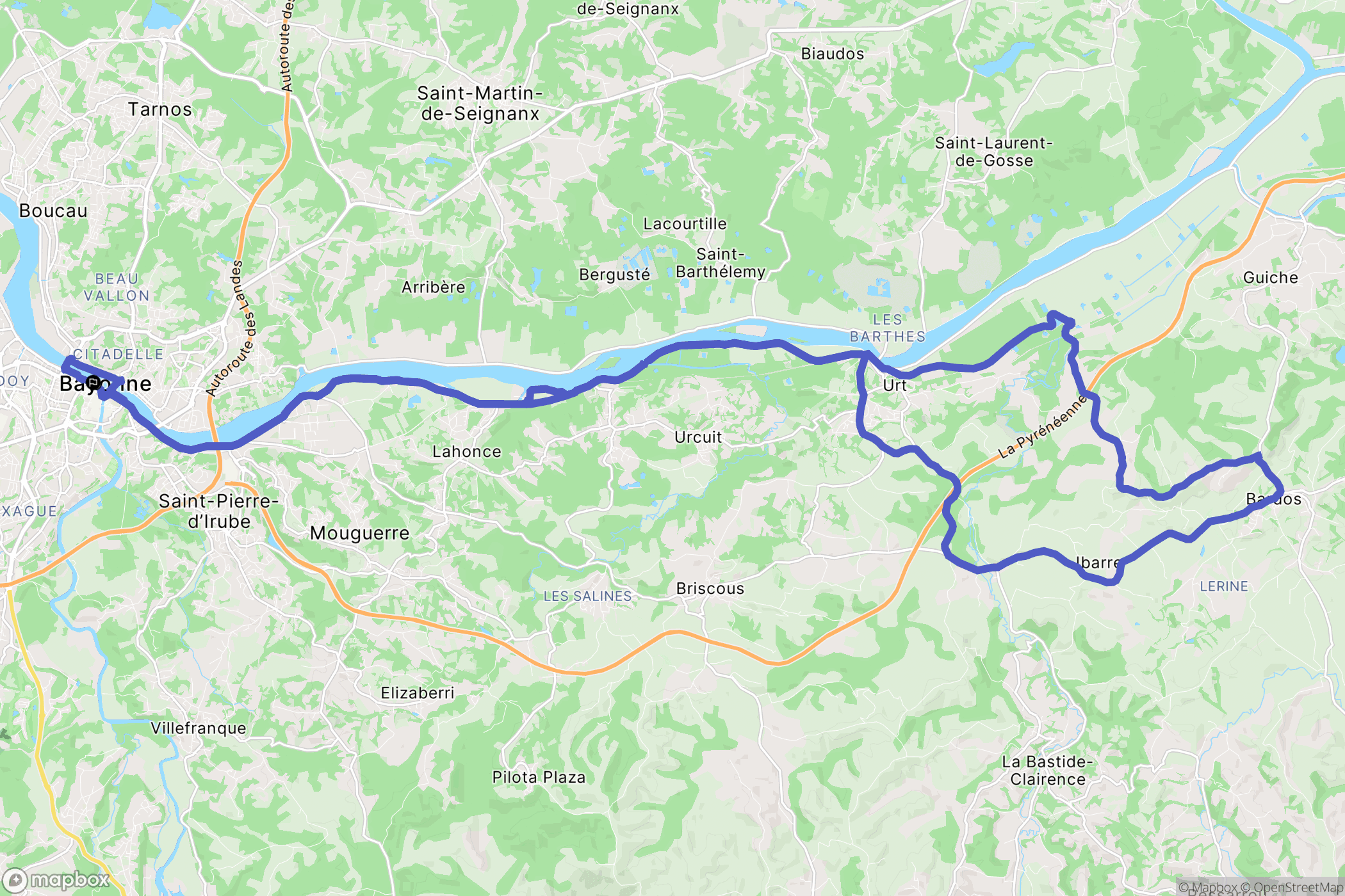 Bayonne : carte du parcours de randonnée - France