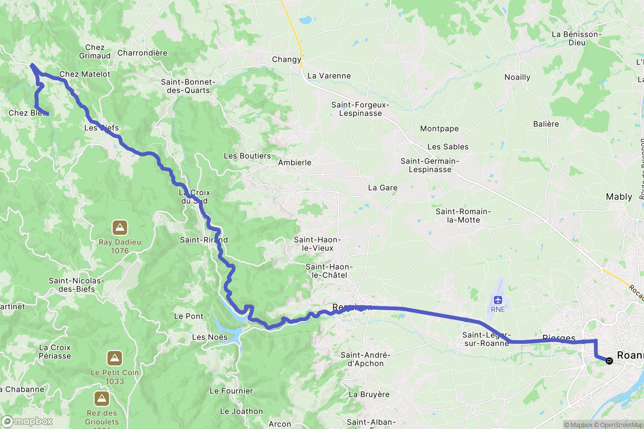 Roanne : carte du parcours de randonnée - France