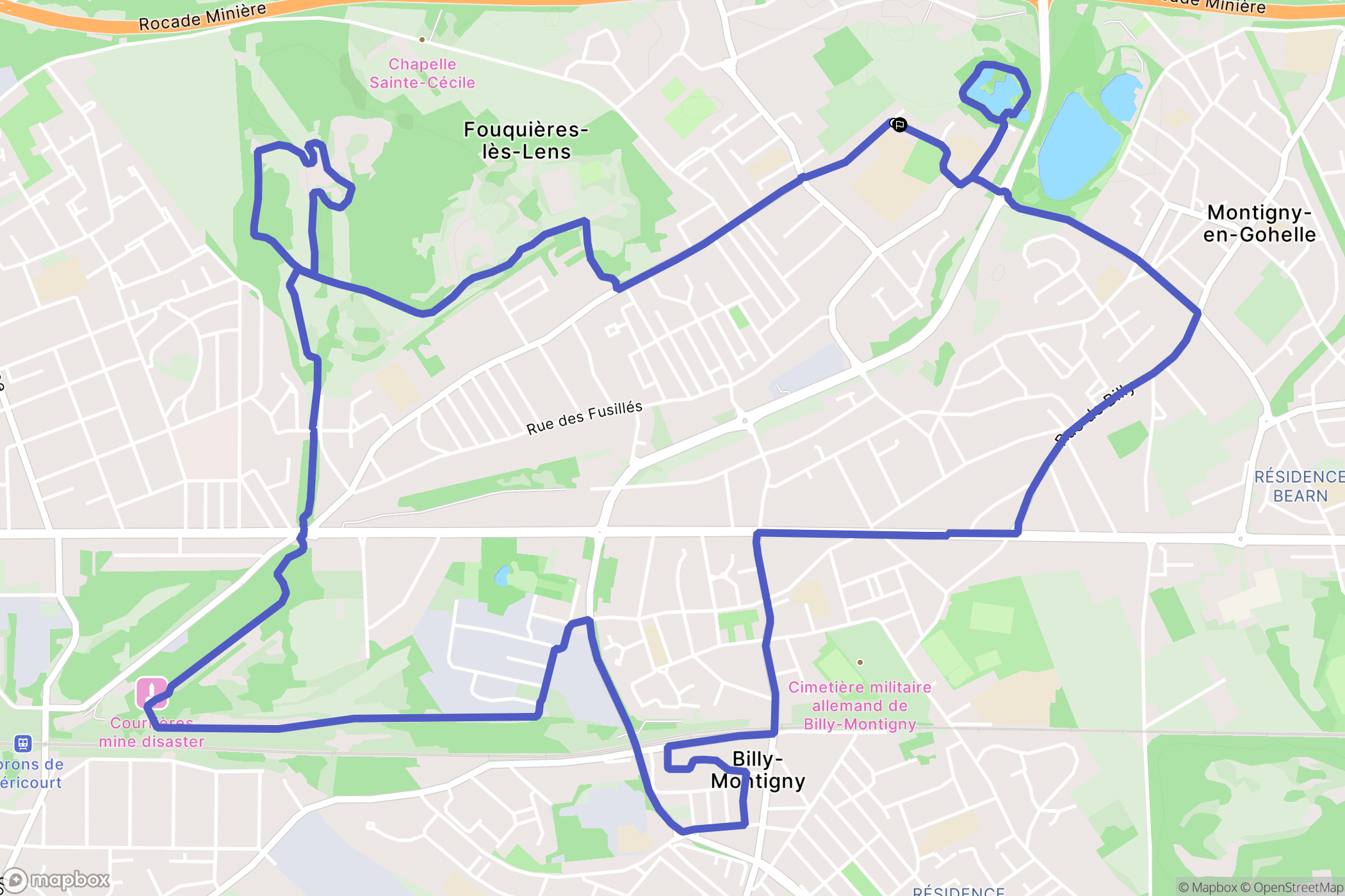 Fouquières-lès-Lens : carte du parcours de randonnée - France