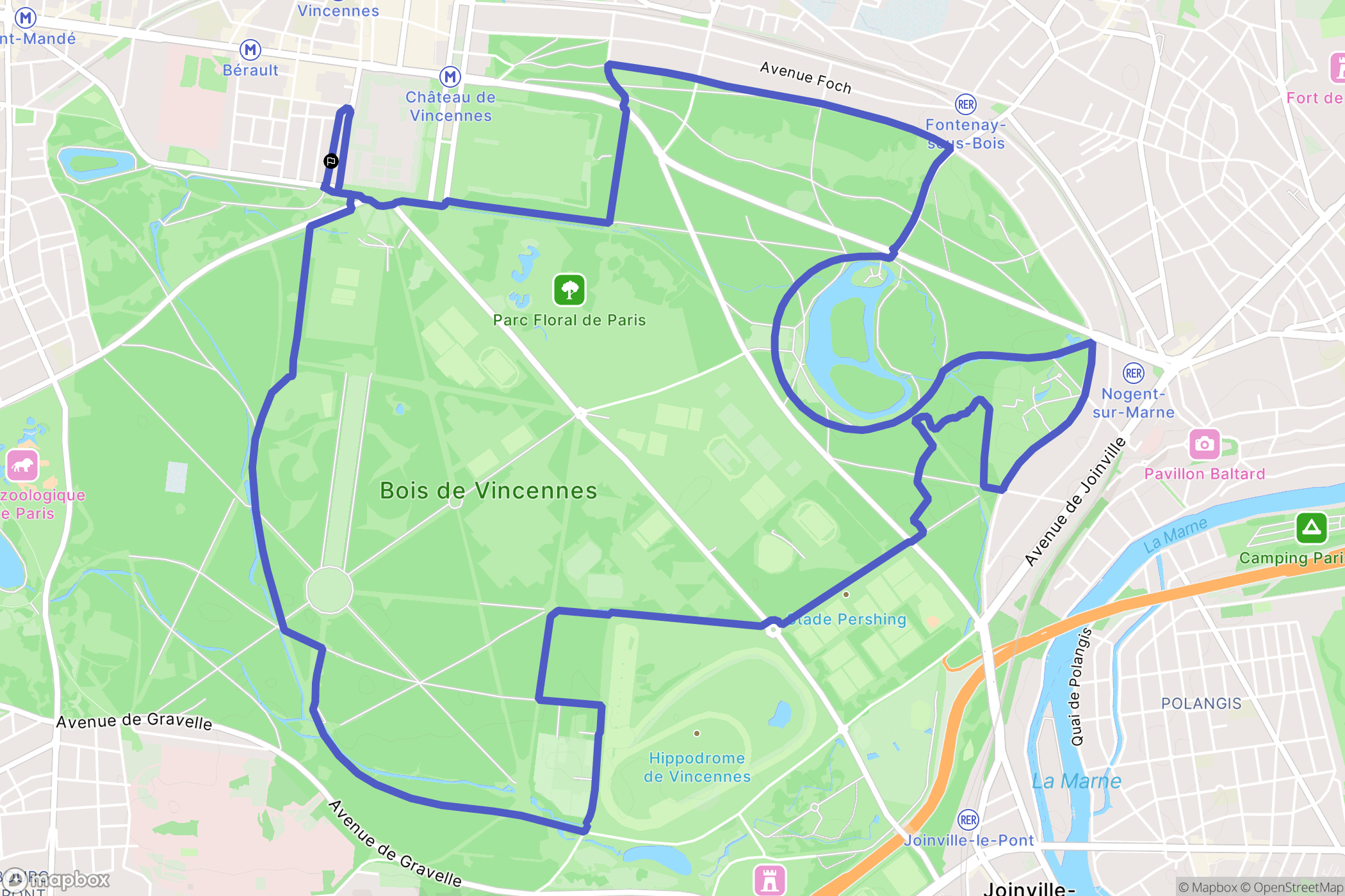 Vincennes : carte du parcours de randonnée - France