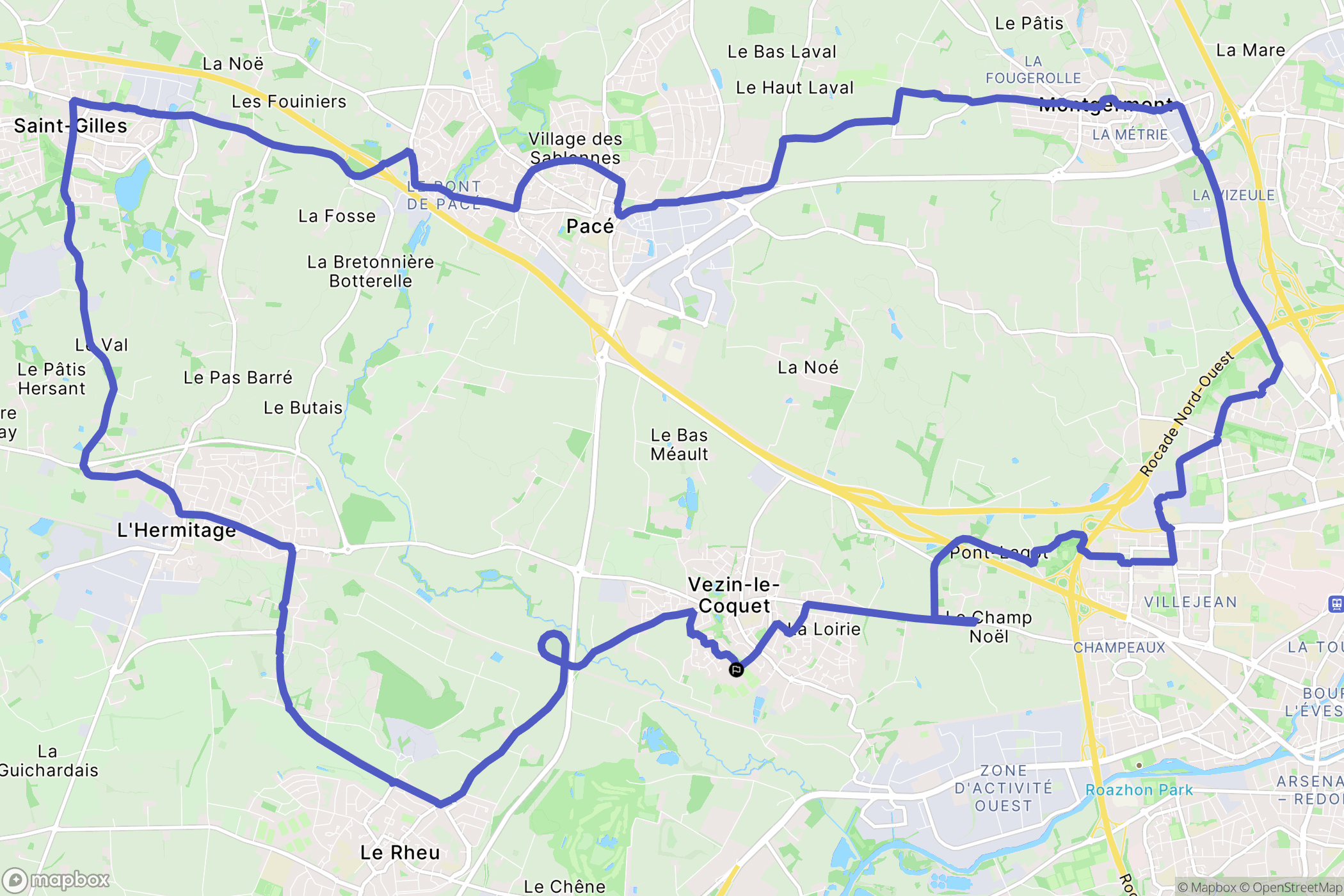 Vezin-le-Coquet : carte du parcours de randonnée - France