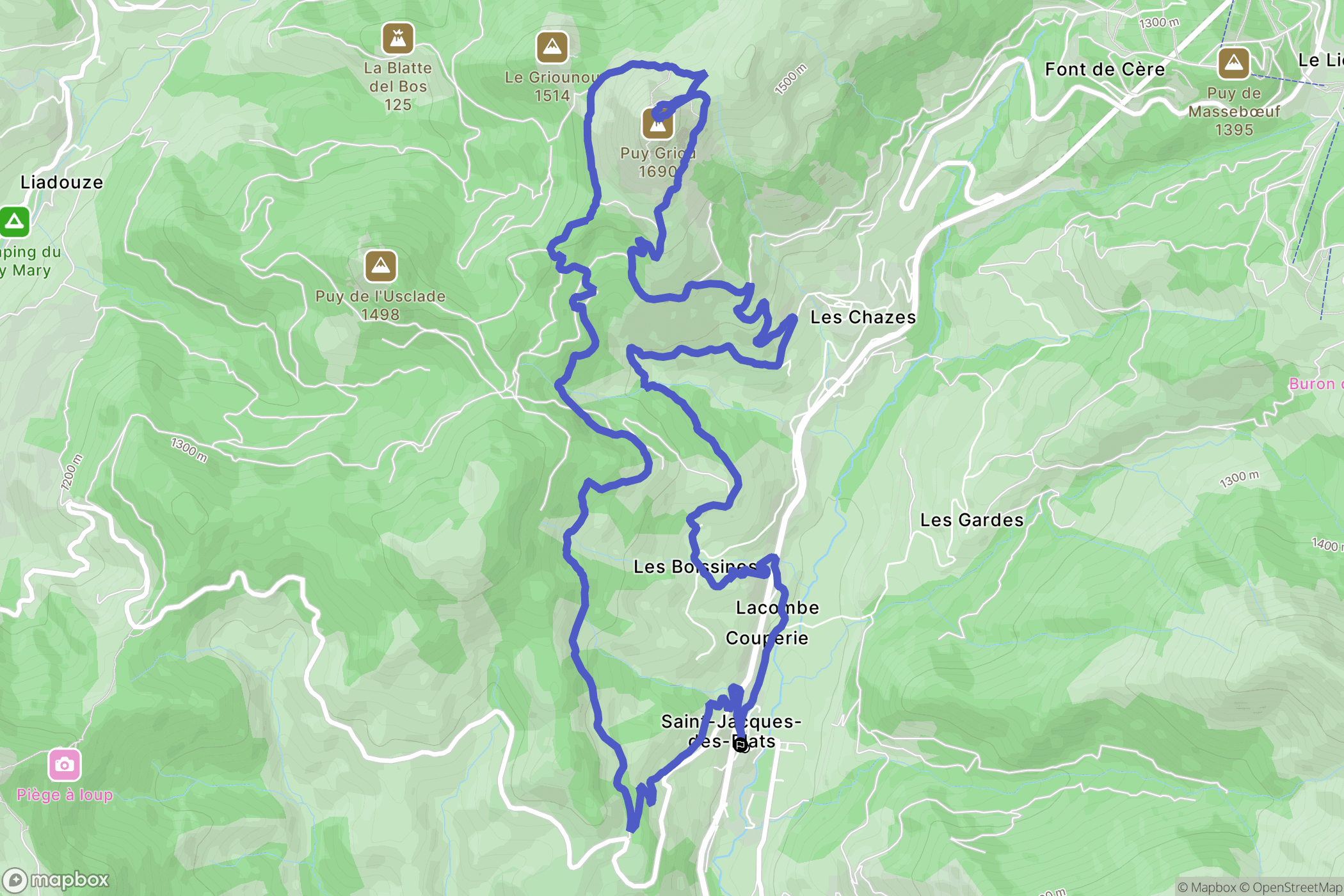Saint-Jacques-des-Blats : carte du parcours de randonnée - France