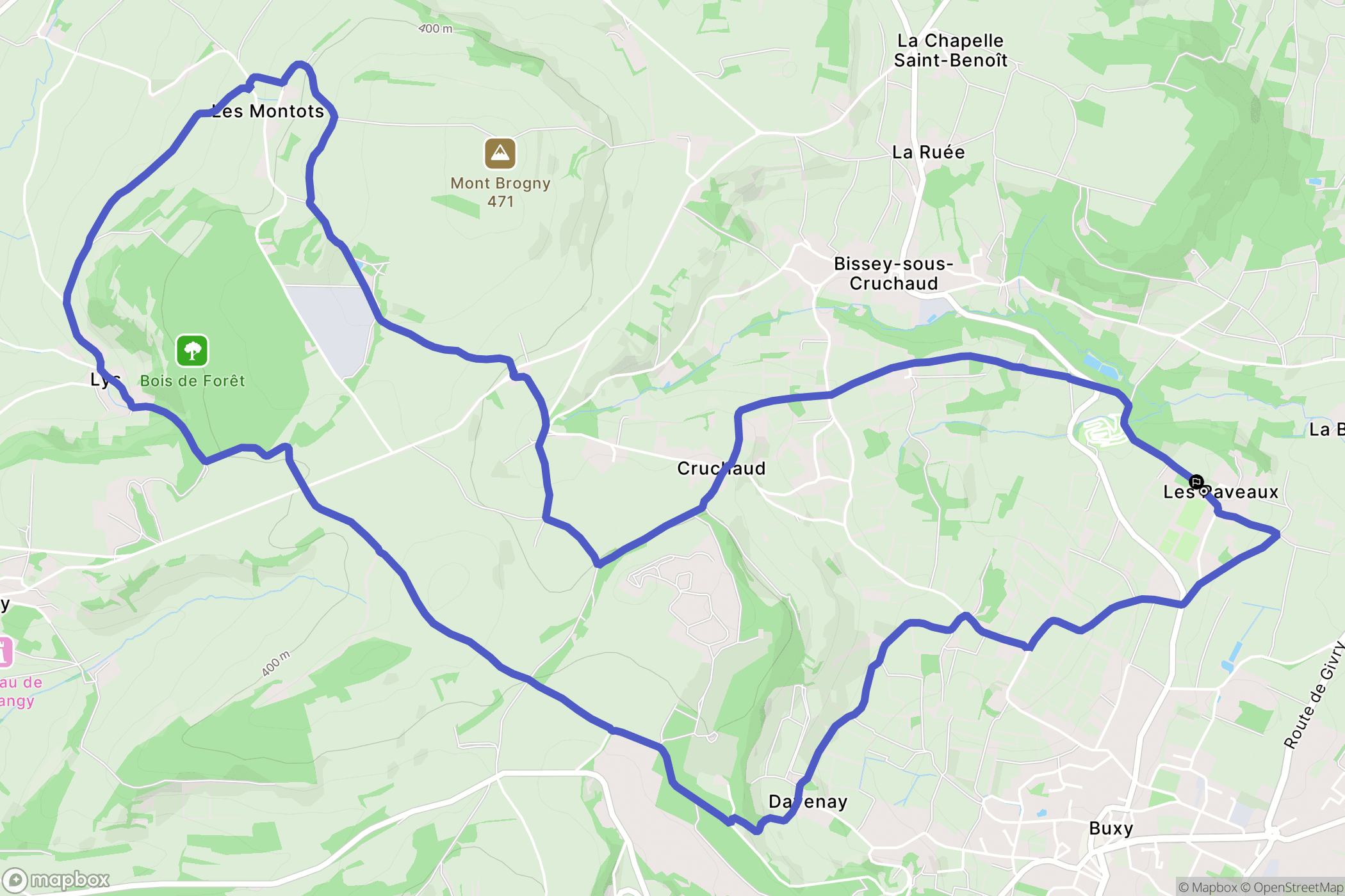 Buxy : carte du parcours de randonnée - France