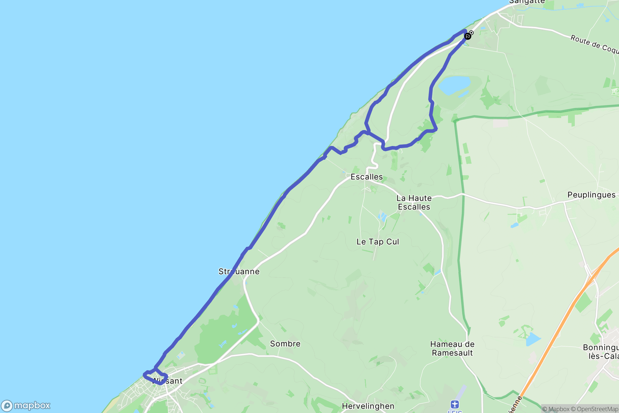 Sangatte : carte du parcours de randonnée - France