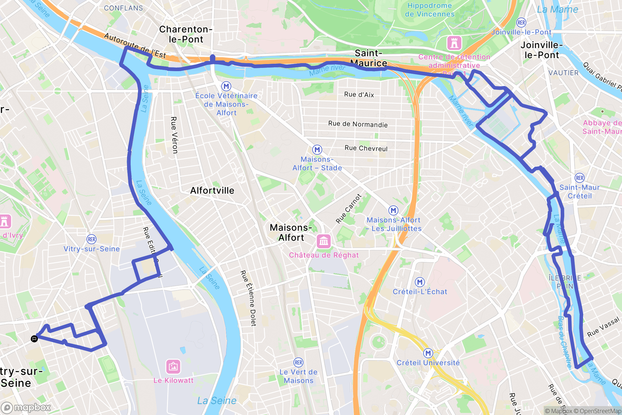 Vitry-sur-Seine : carte du parcours de randonnée - France