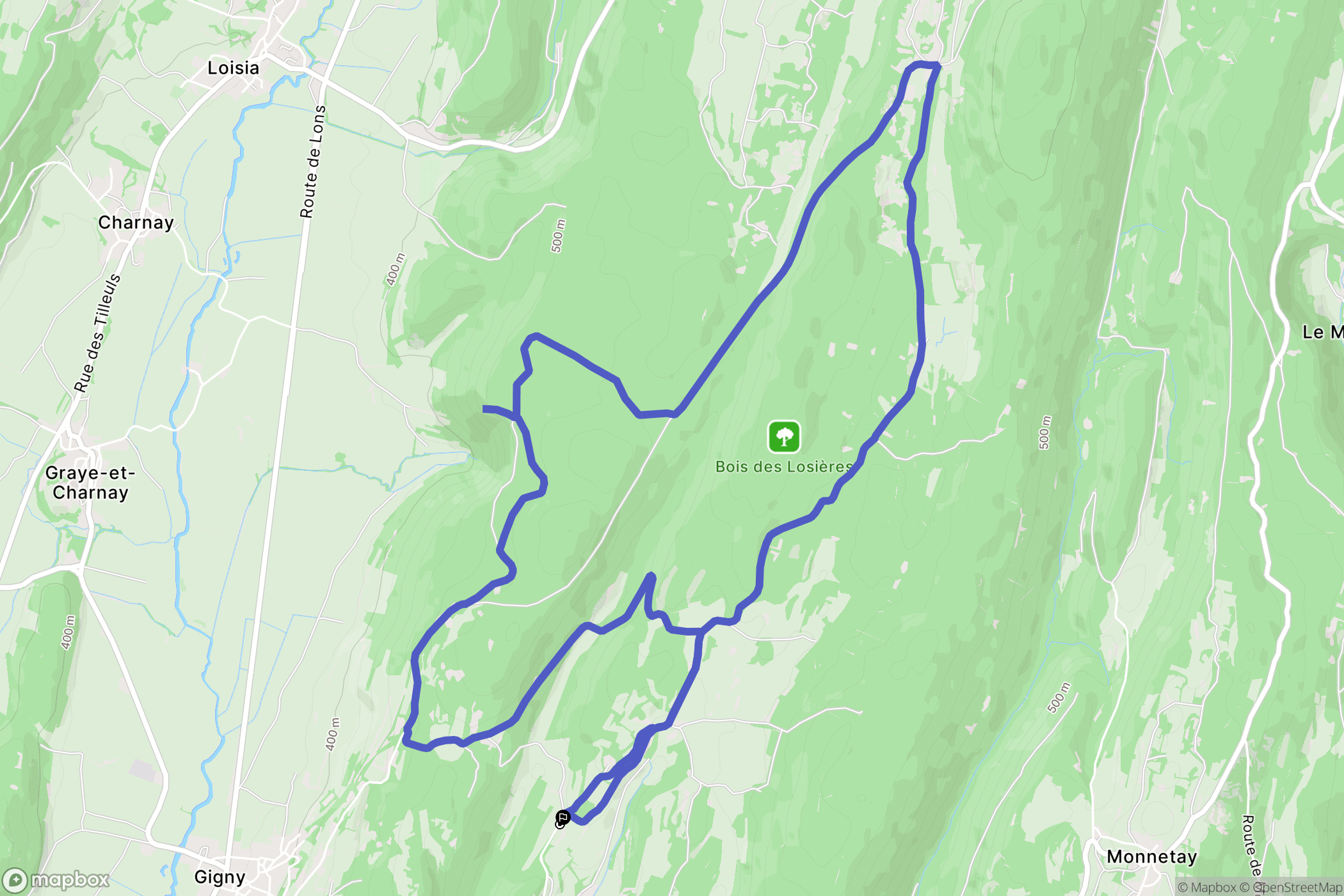 Gigny : carte du parcours de randonnée - France