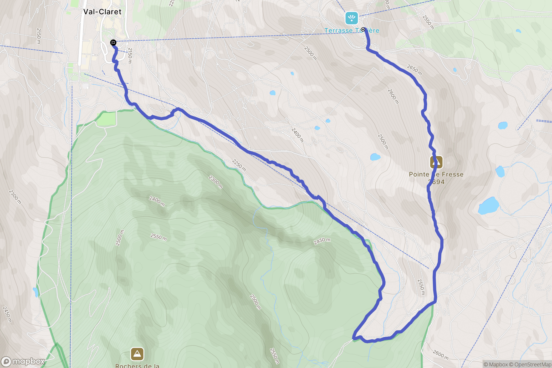 Tignes : carte du parcours de randonnée - France