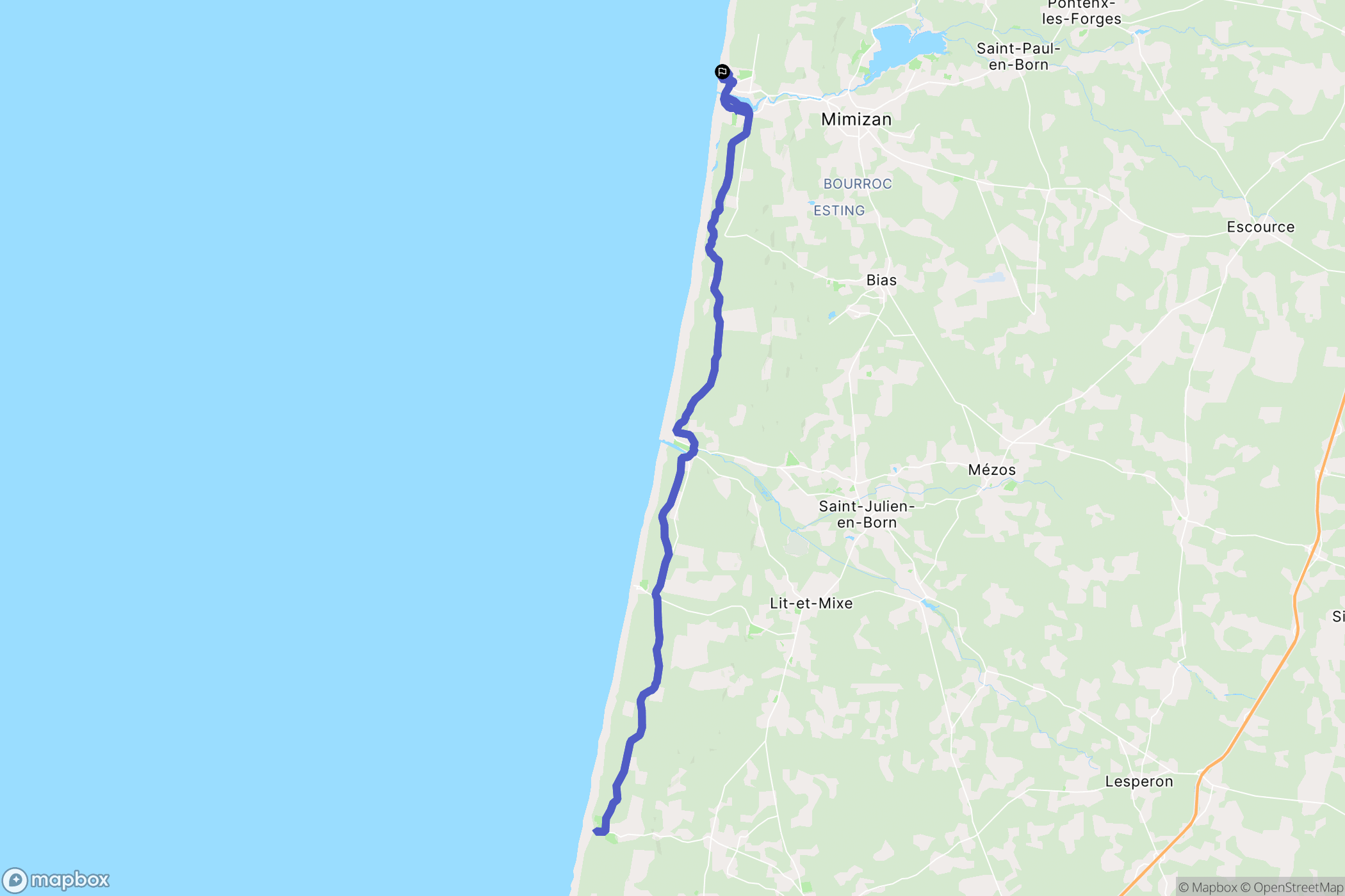 Mimizan : carte du parcours de randonnée - France