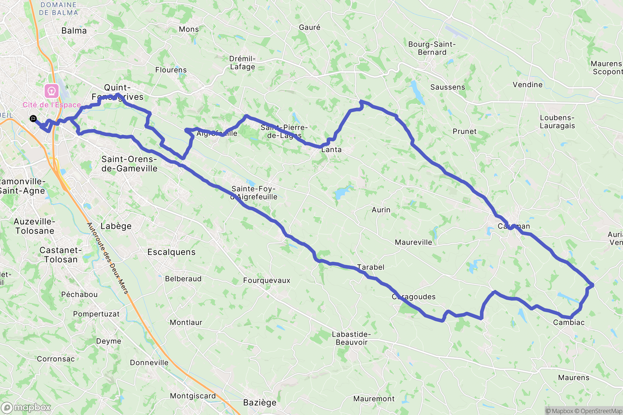 Toulouse : carte du parcours de randonnée - France