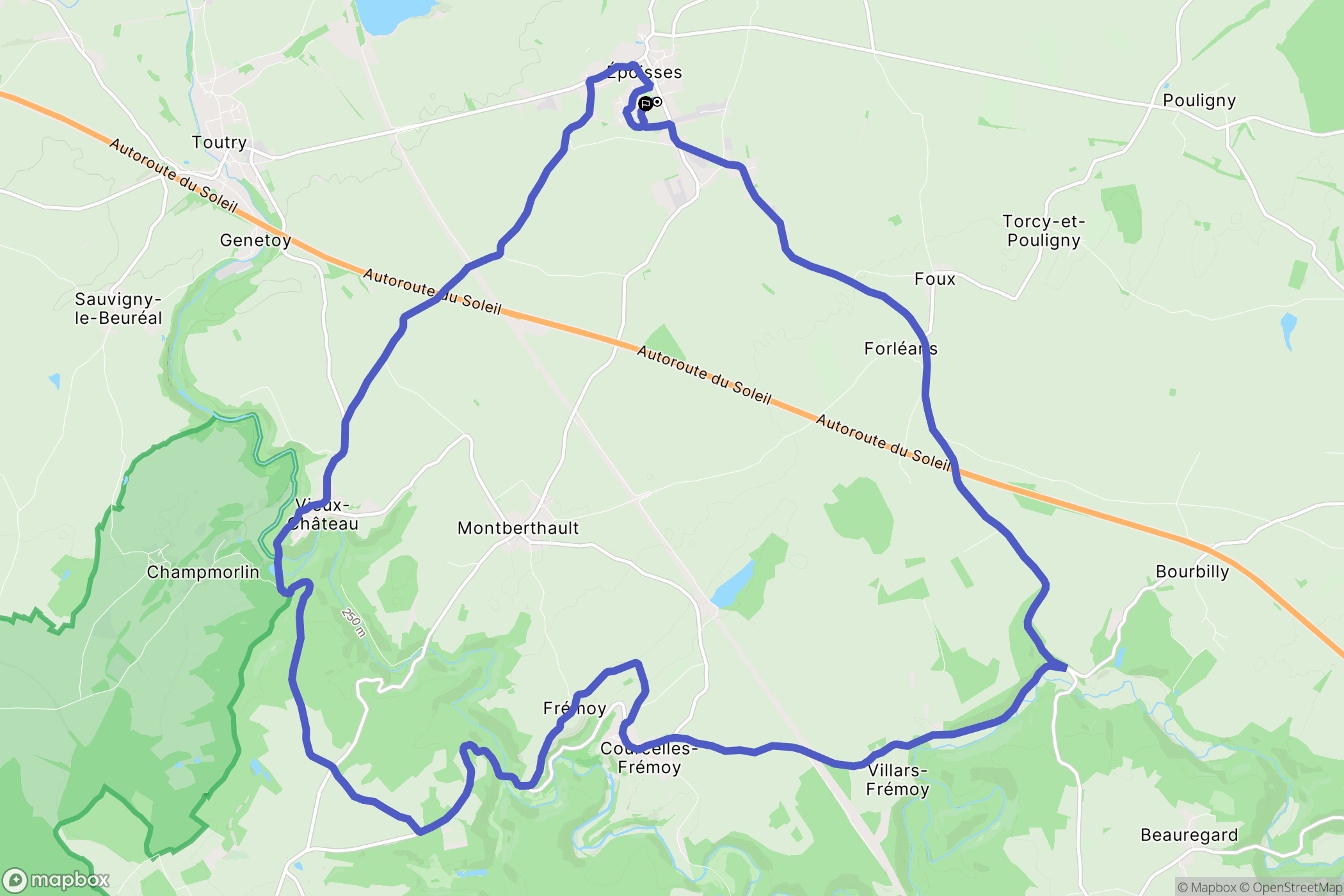 Époisses : carte du parcours de randonnée - France