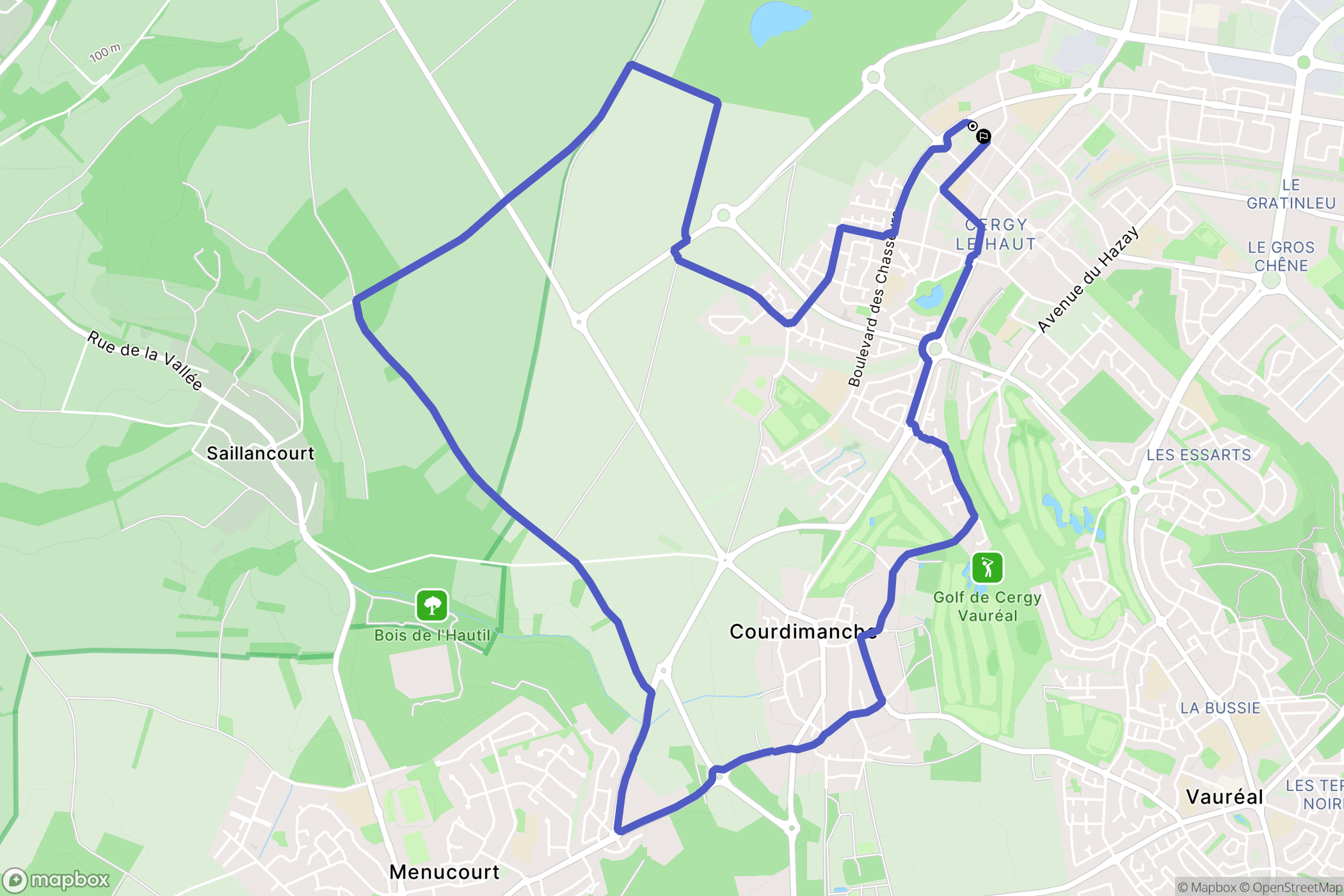 Cergy : carte du parcours de randonnée - France