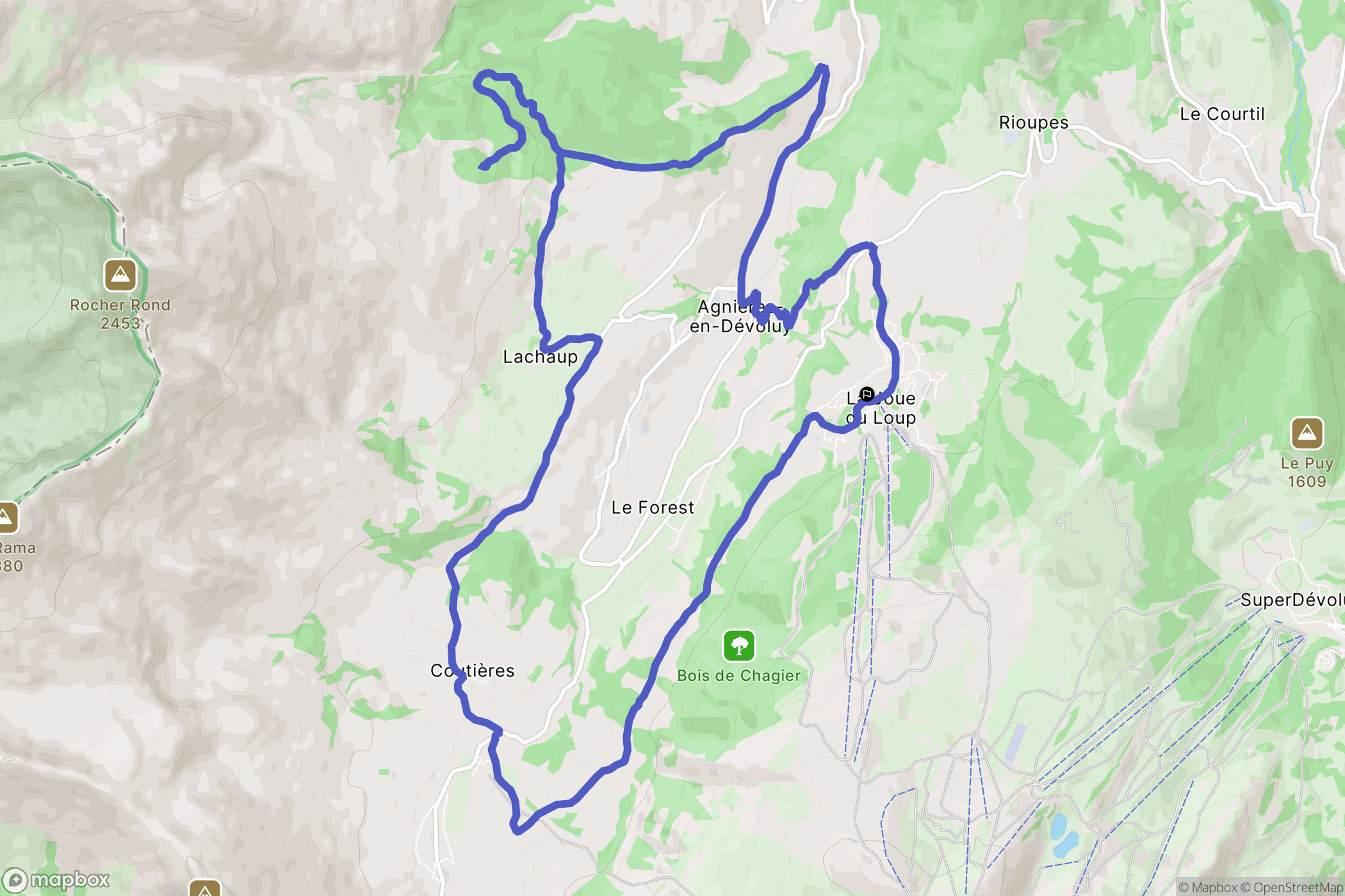 Le Dévoluy : carte du parcours de randonnée - France