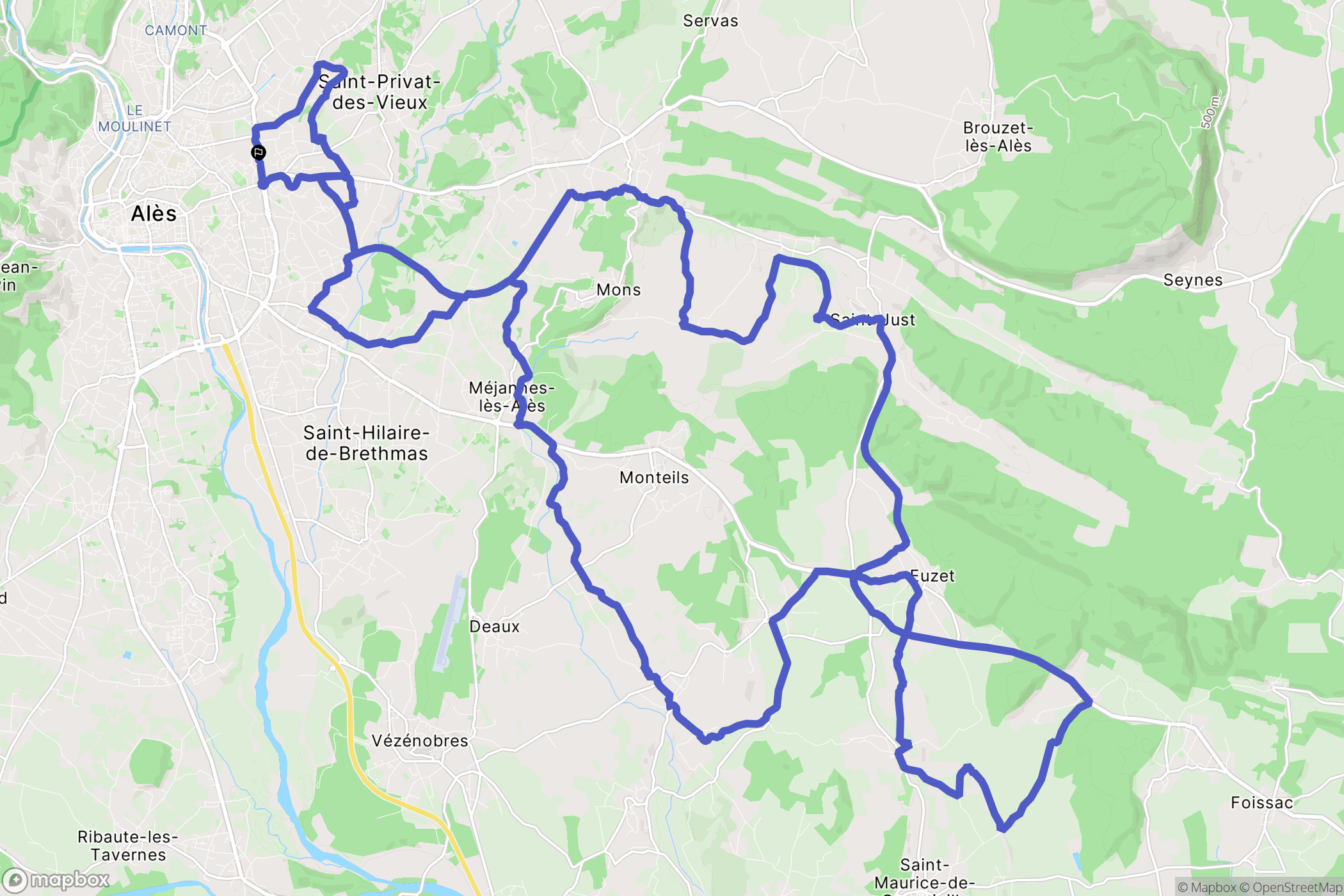 Alès : carte du parcours de randonnée - France