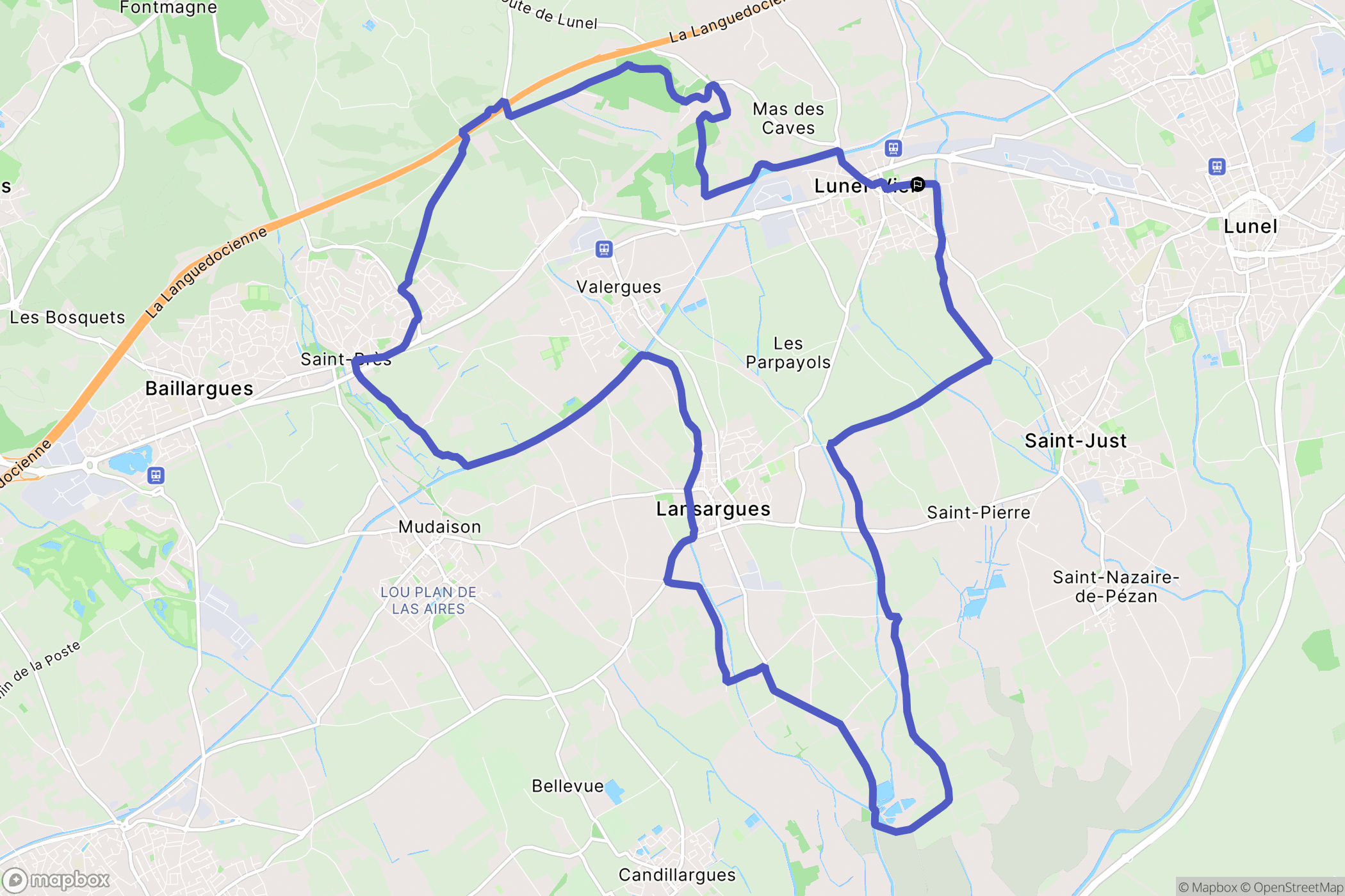 Lunel-Viel : carte du parcours de randonnée - France