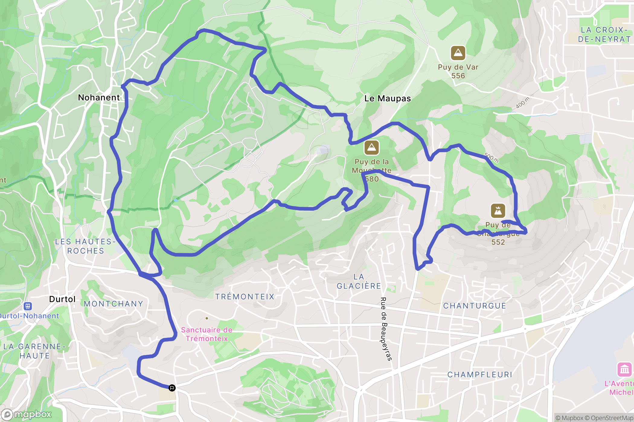 Clermont-Ferrand : carte du parcours de randonnée - France
