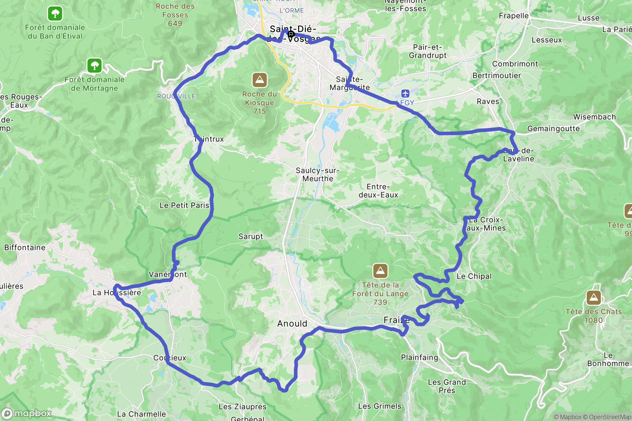 Saint-Dié-des-Vosges : carte du parcours de randonnée - France