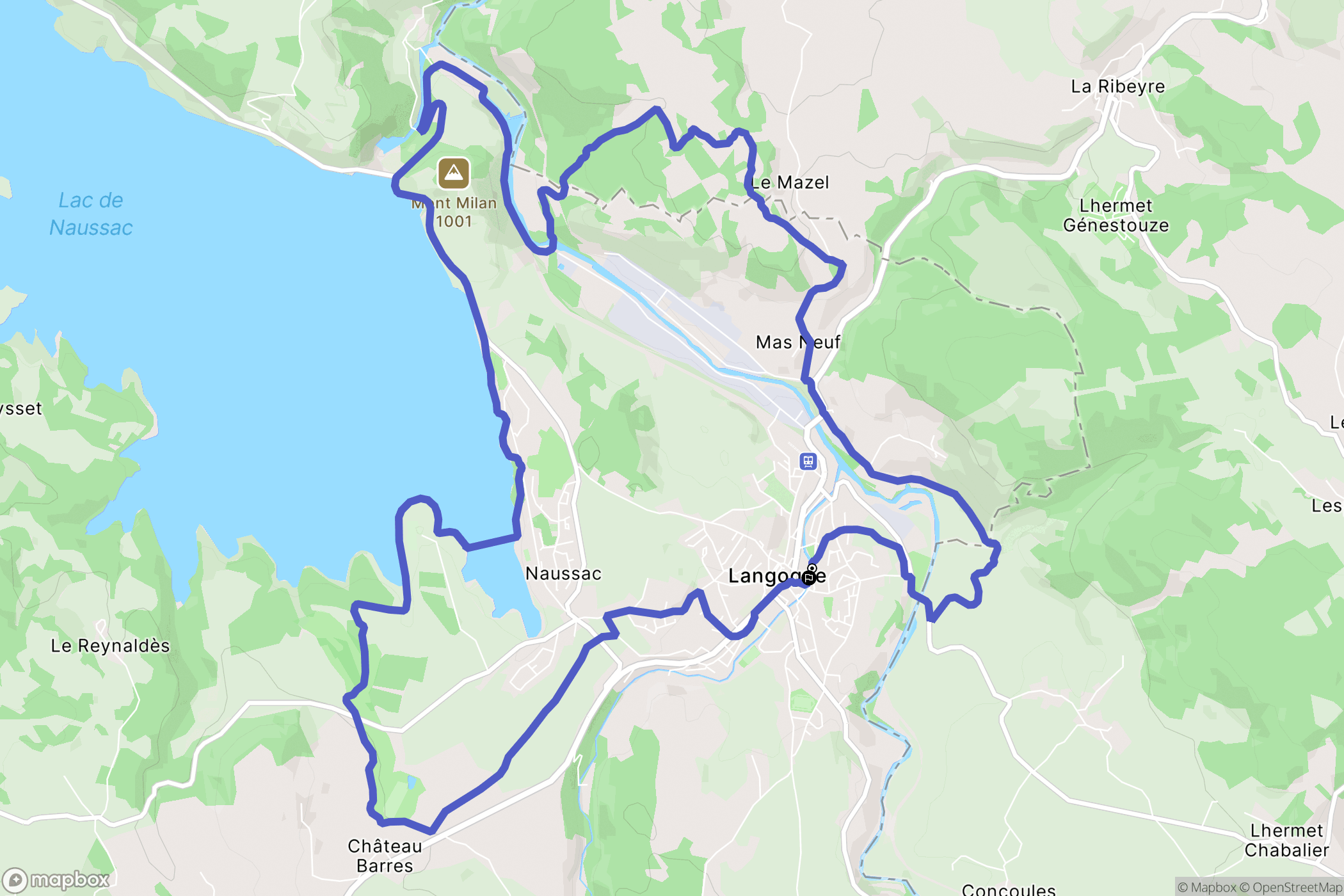 Langogne : carte du parcours de randonnée - France