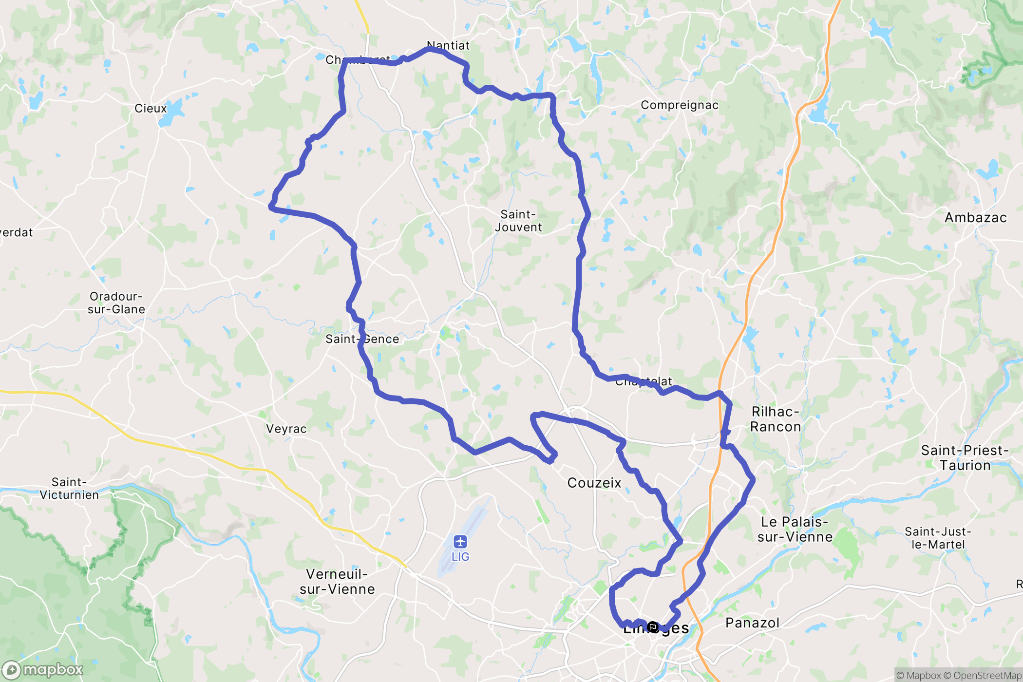 Limoges : carte du parcours de randonnée - France