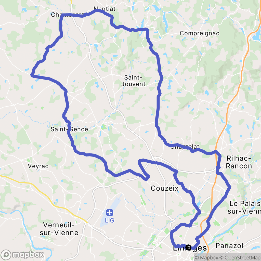 Limoges : carte du parcours de randonnée - France