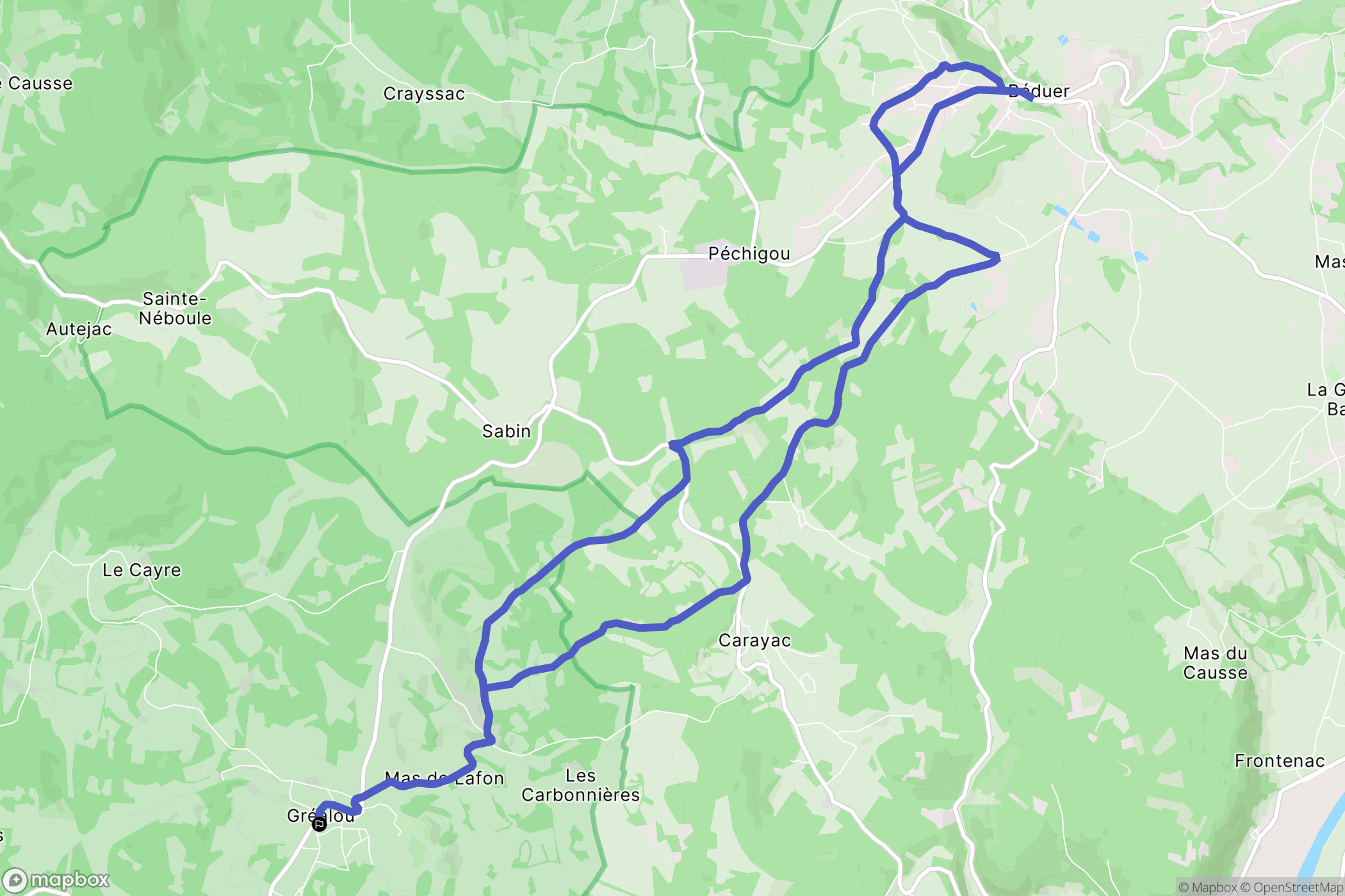 Gréalou : carte du parcours de randonnée - France