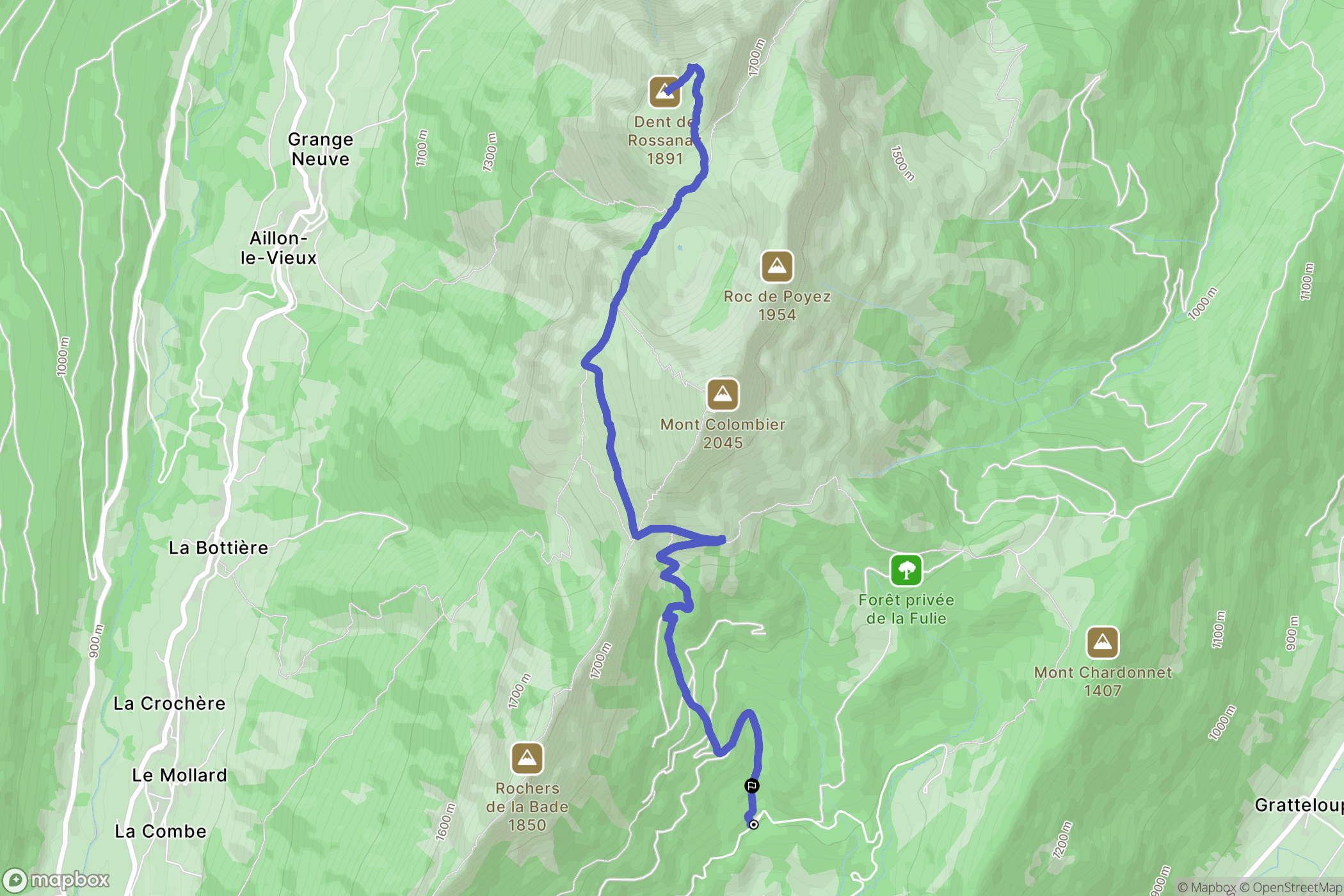 Aillon-le-Jeune : carte du parcours de randonnée - France