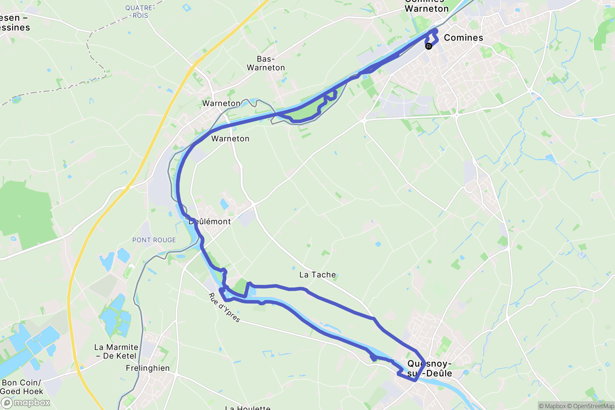 Comines : carte du parcours de randonnée - France