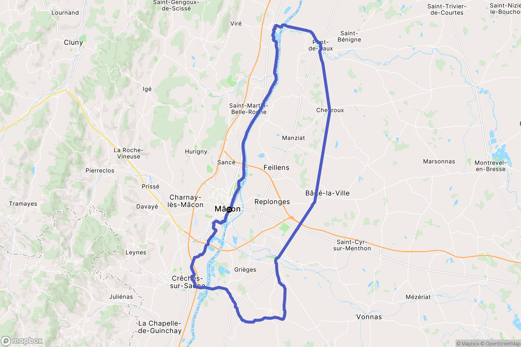 Mâcon : carte du parcours de randonnée - France