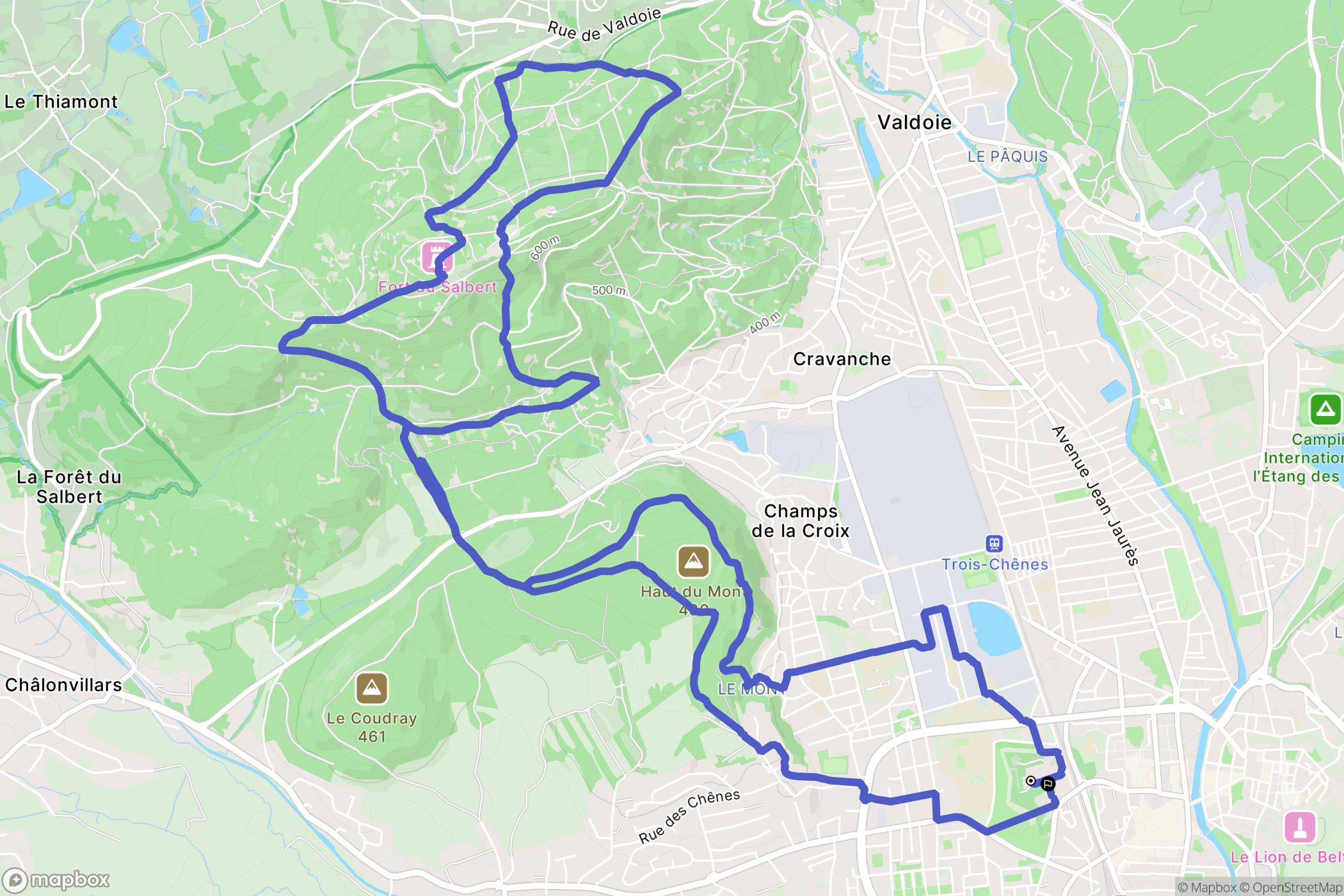 Belfort : carte du parcours de randonnée - France