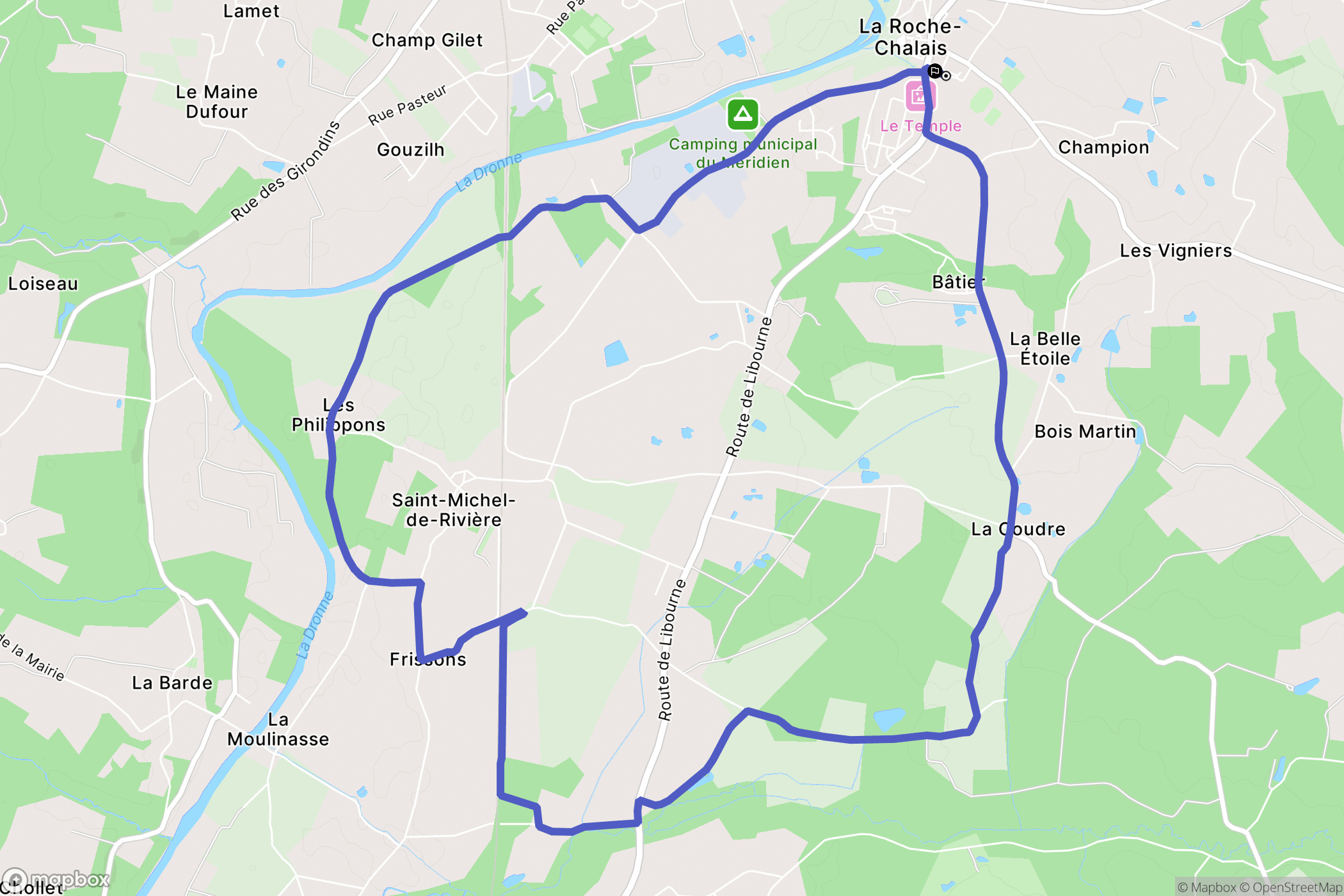 La Roche-Chalais : carte du parcours de randonnée - France