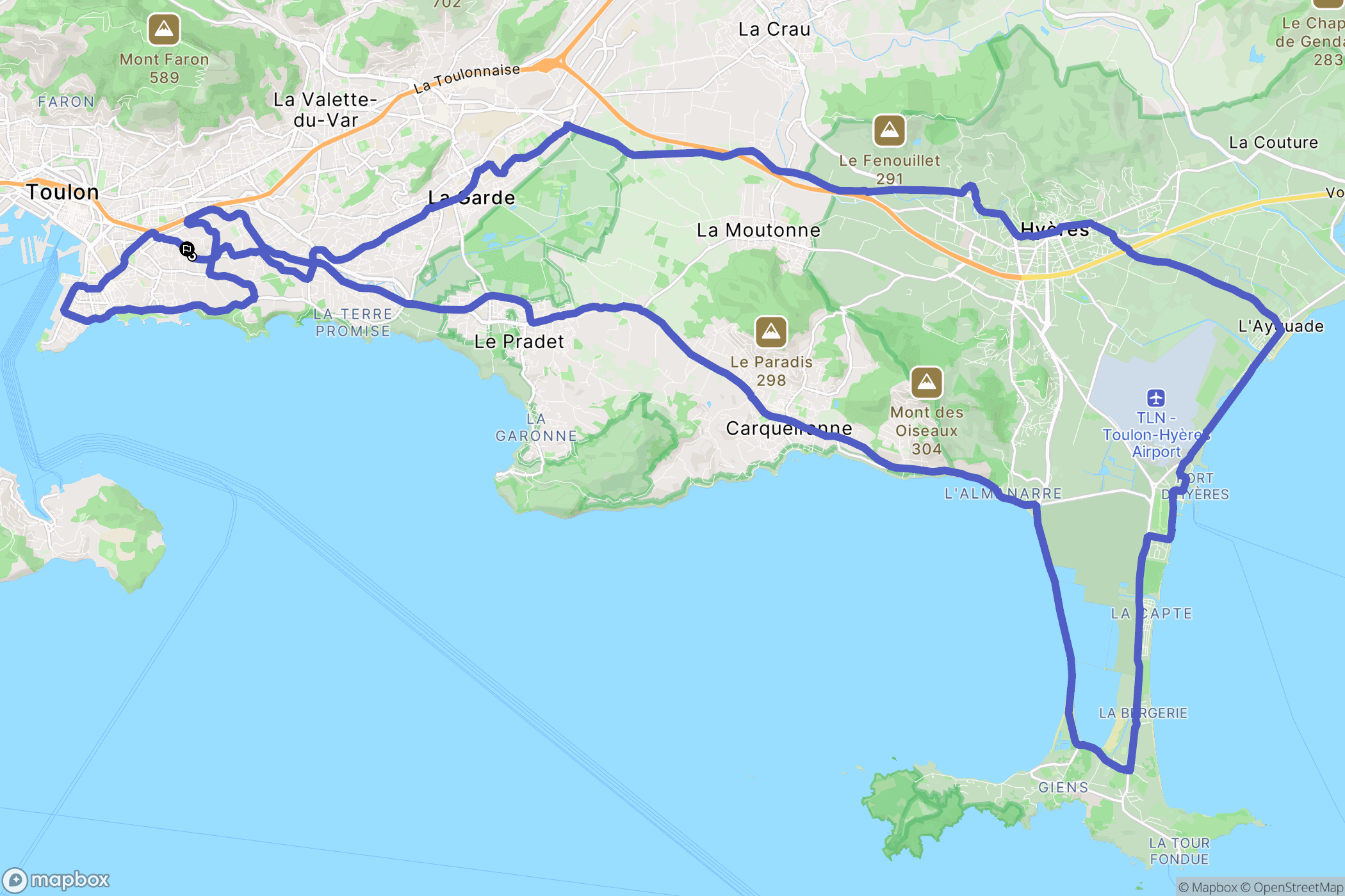 Toulon : carte du parcours de randonnée - France