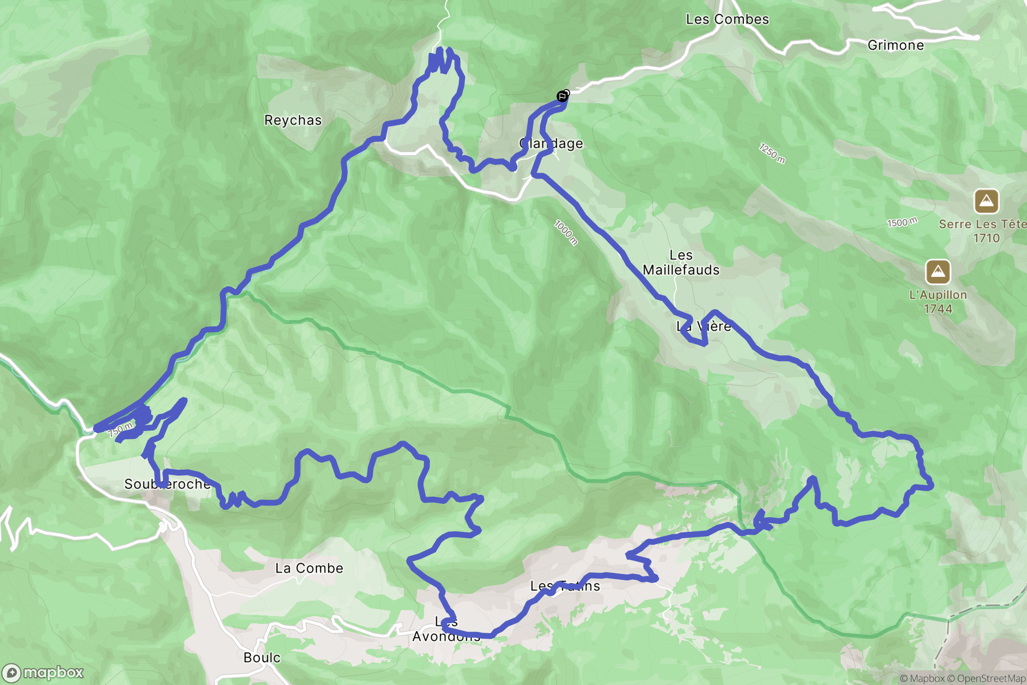 Glandage : carte du parcours de randonnée - France